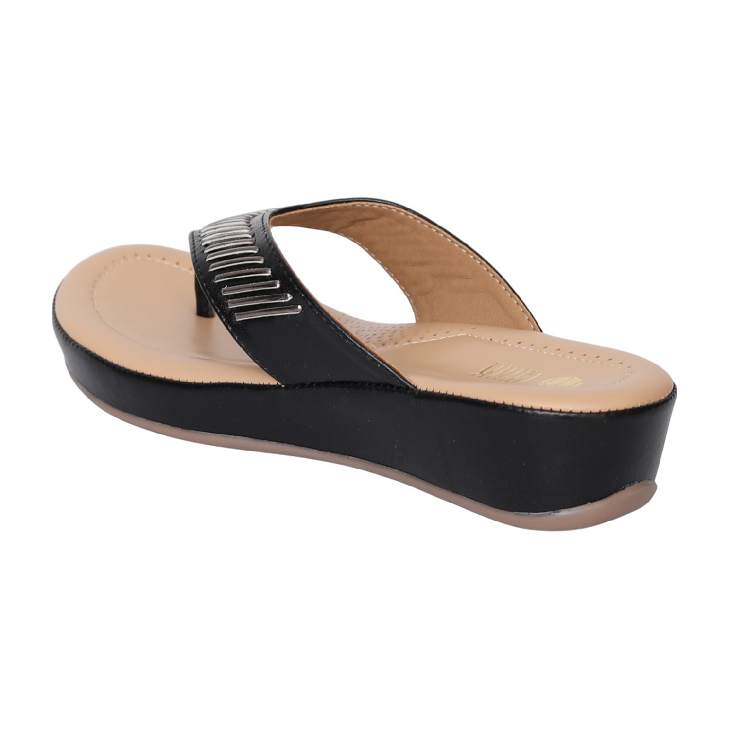 Women Black SleekLine Wedge Thong Sandals