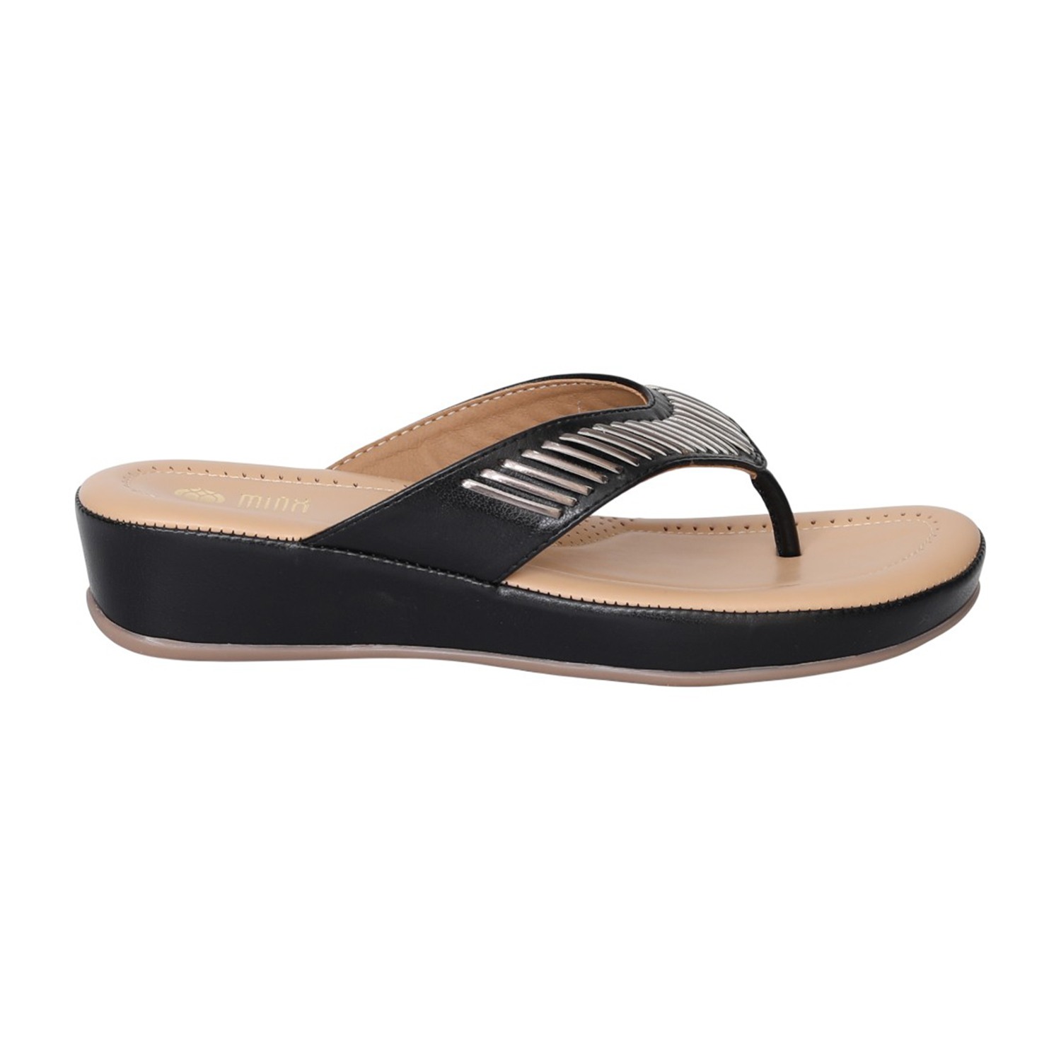 Women Black SleekLine Wedge Thong Sandals