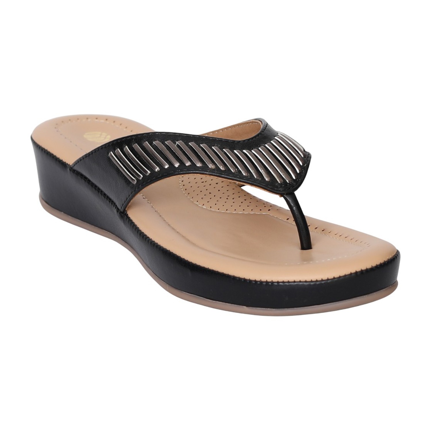 Women Black SleekLine Wedge Thong Sandals