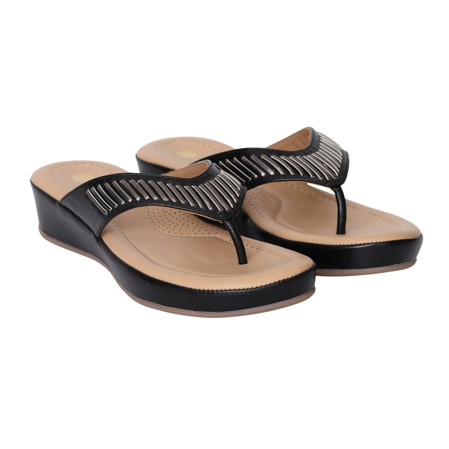Women Black SleekLine Wedge Thong Sandals