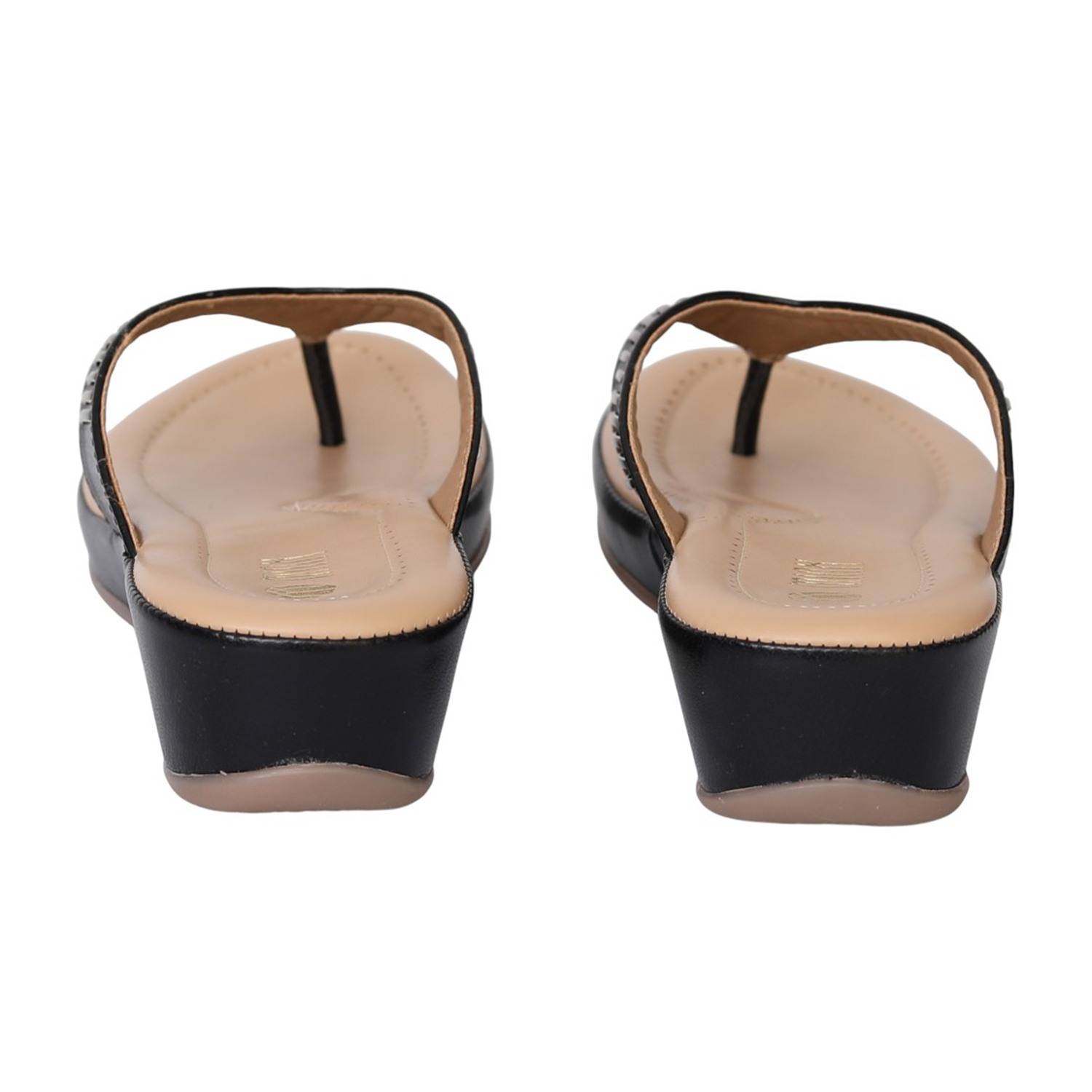 Women Black SleekLine Wedge Thong Sandals