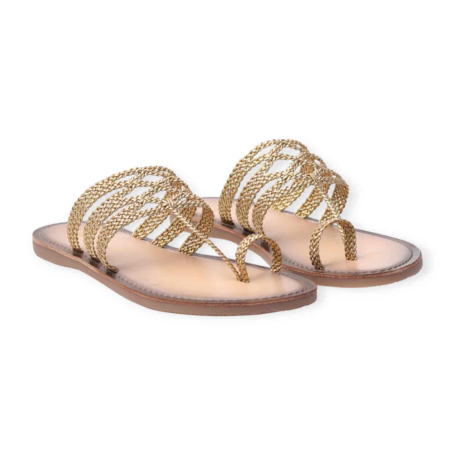 Minx Weave Strap Gold Toe-Ring Flat Sandals
