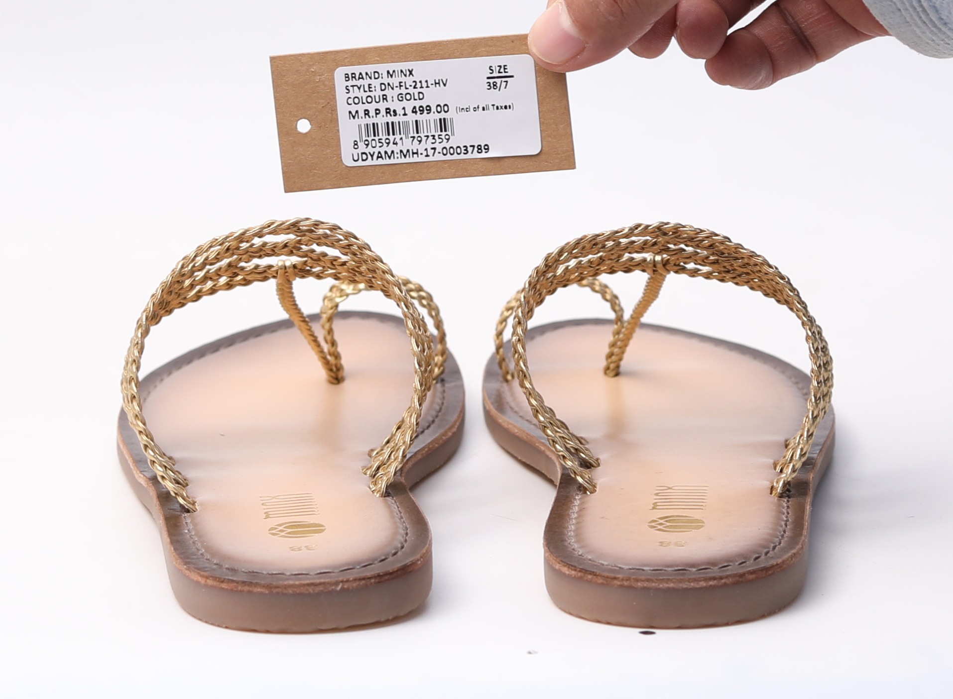Minx Weave Strap Gold Toe-Ring Flat Sandals