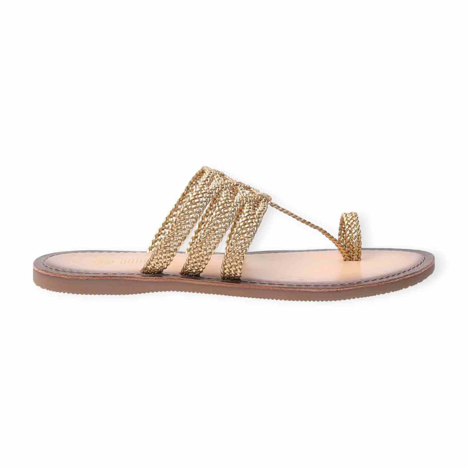 Minx Weave Strap Gold Toe-Ring Flat Sandals