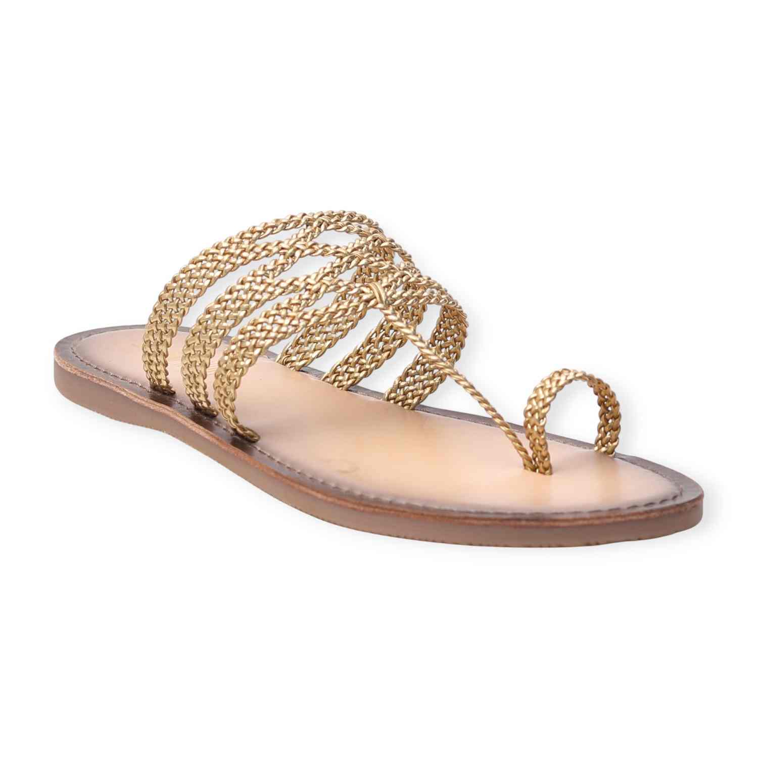 Minx Weave Strap Gold Toe-Ring Flat Sandals