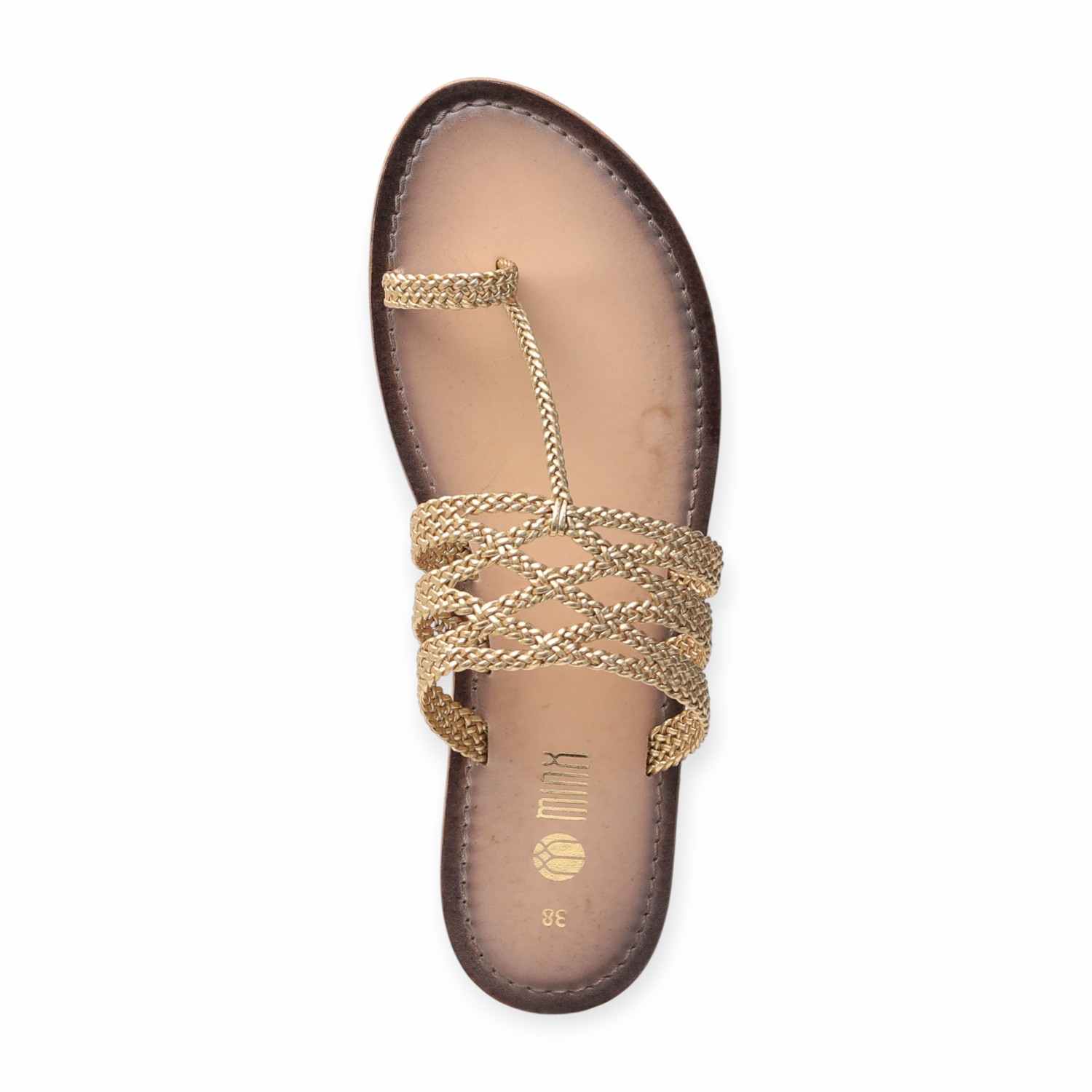 Minx Weave Strap Gold Toe-Ring Flat Sandals