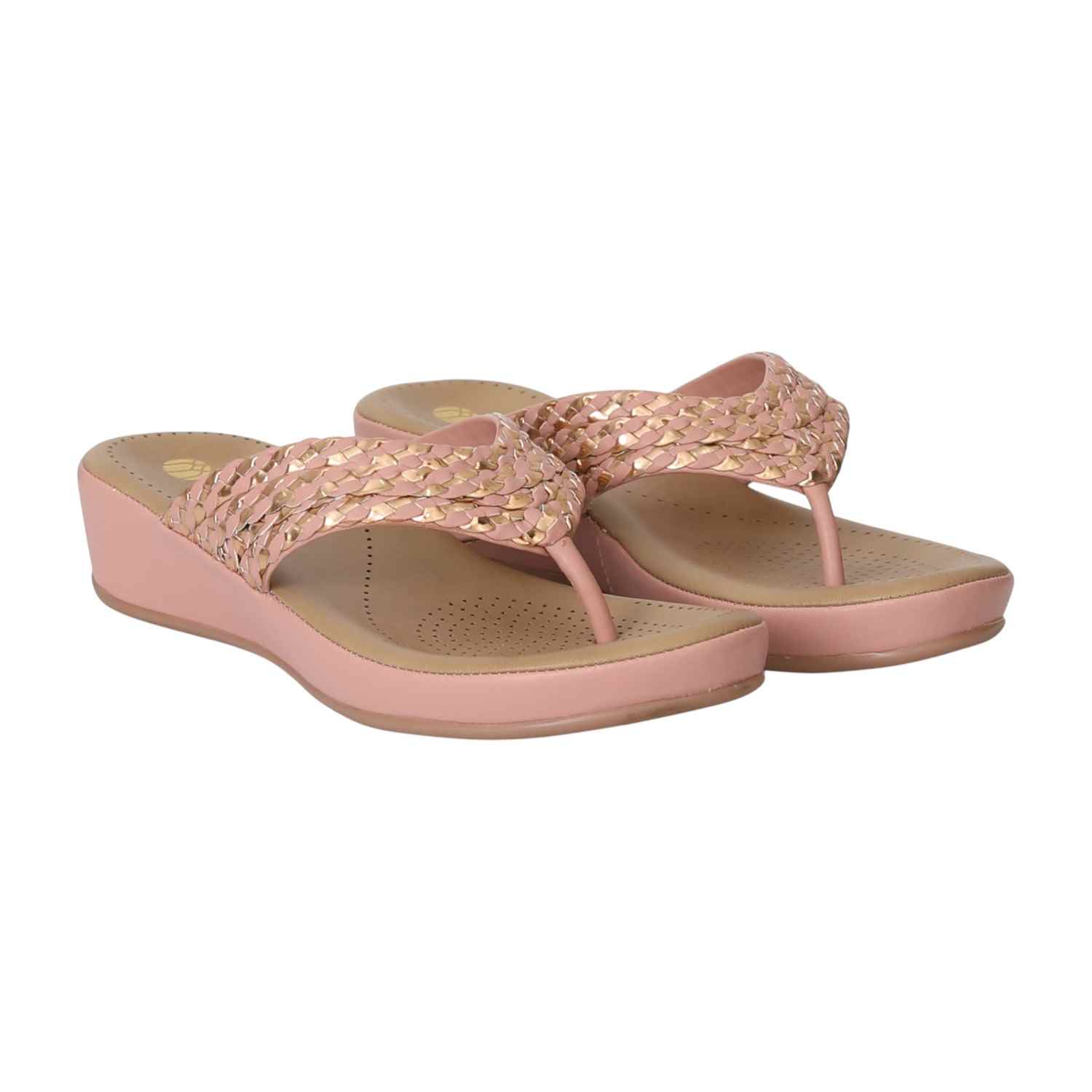 Women Peach WeaveGlow Wedges
