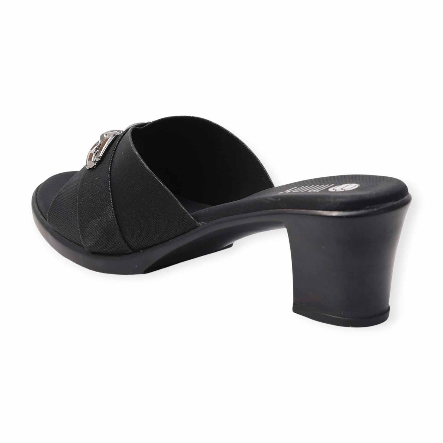 Minx Black Block Heels with Metal Detailing