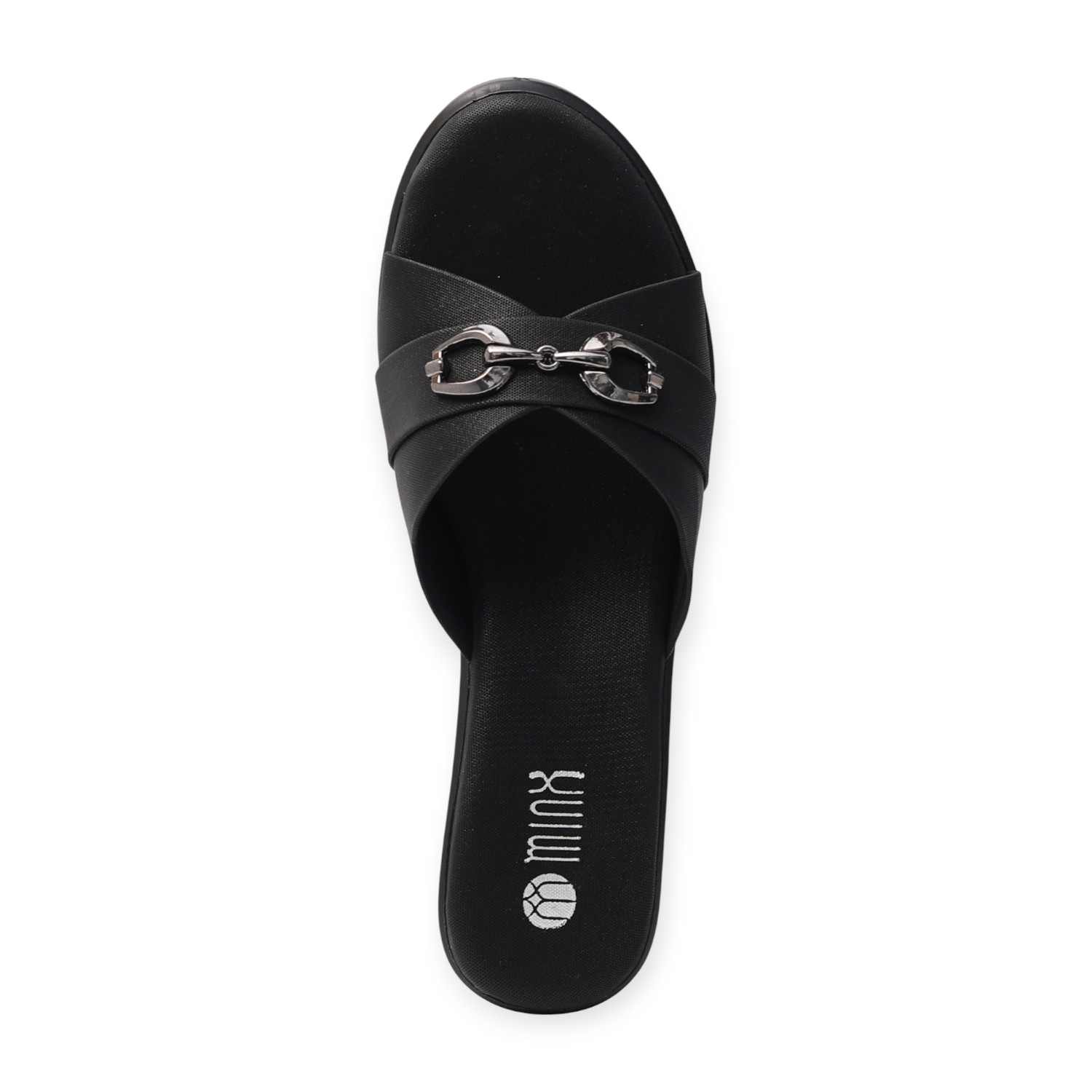 Minx Black Block Heels with Metal Detailing