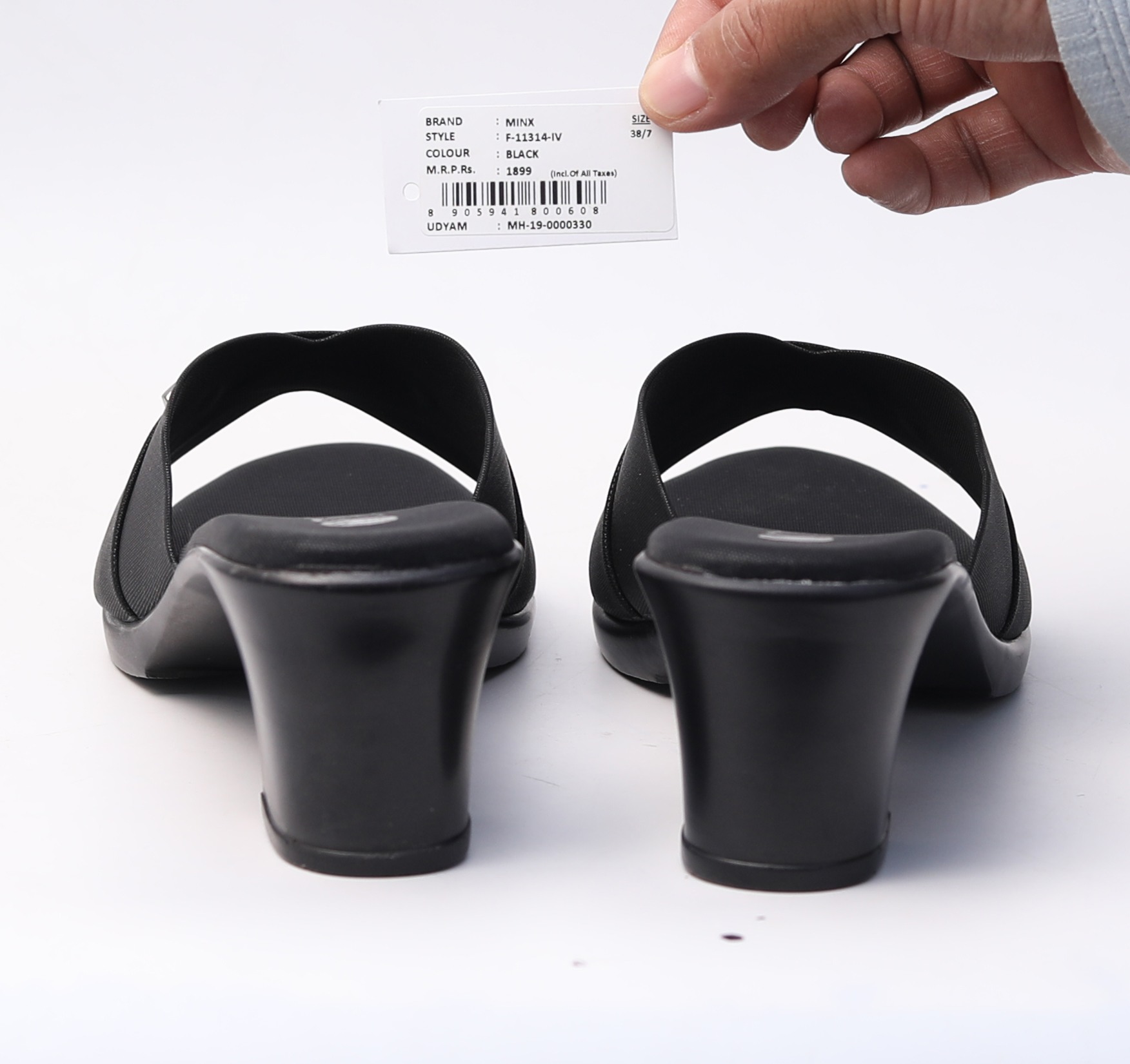 Minx Black Block Heels with Metal Detailing