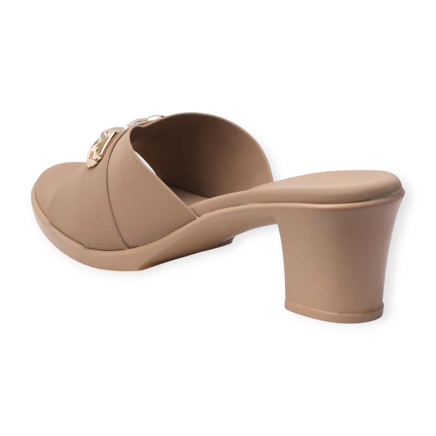 Minx Beige Block Heels with Metal Detailing