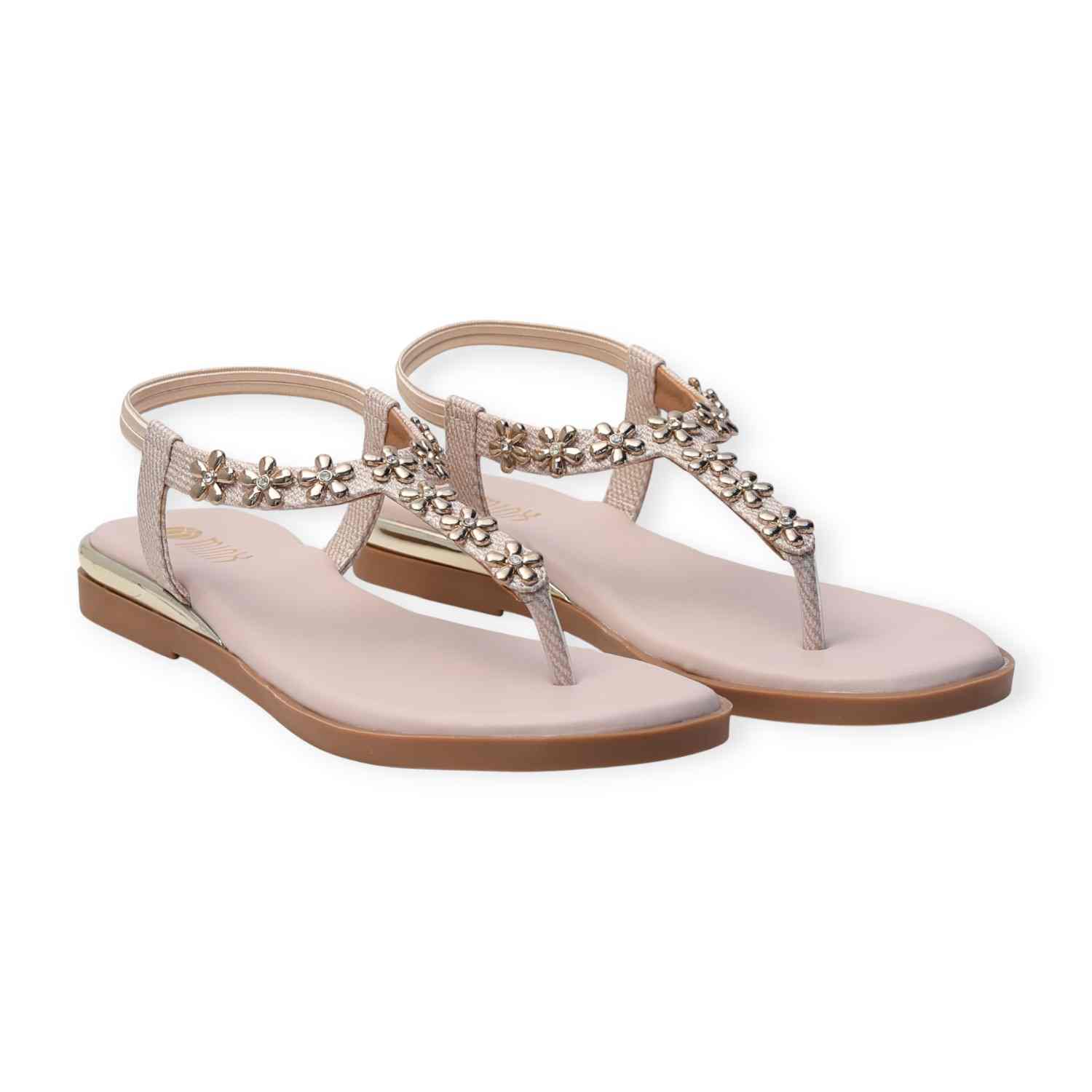Minx Women’s Gold Embellished Flat Sandals with Toe-Post Design