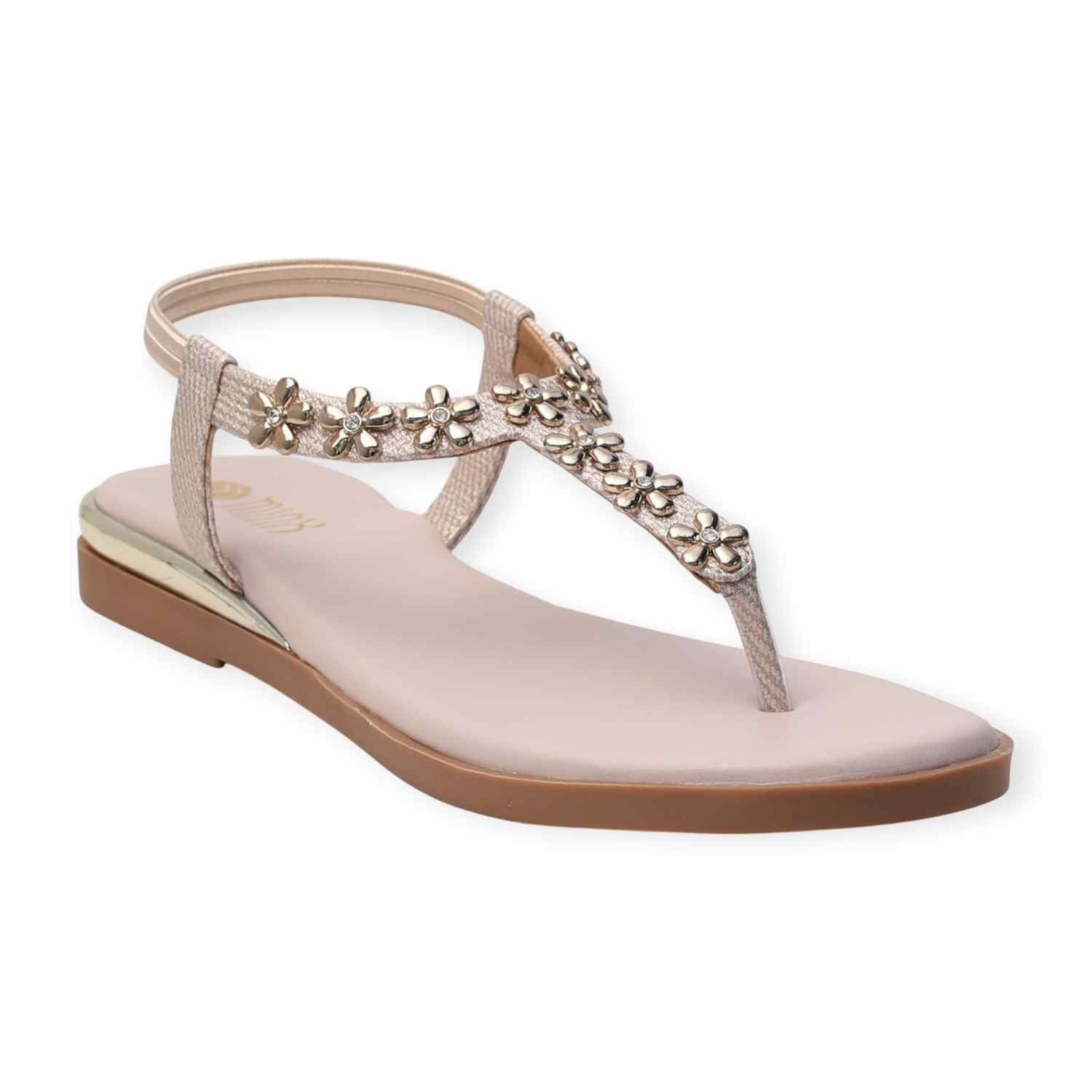 Minx Women’s Gold Embellished Flat Sandals with Toe-Post Design