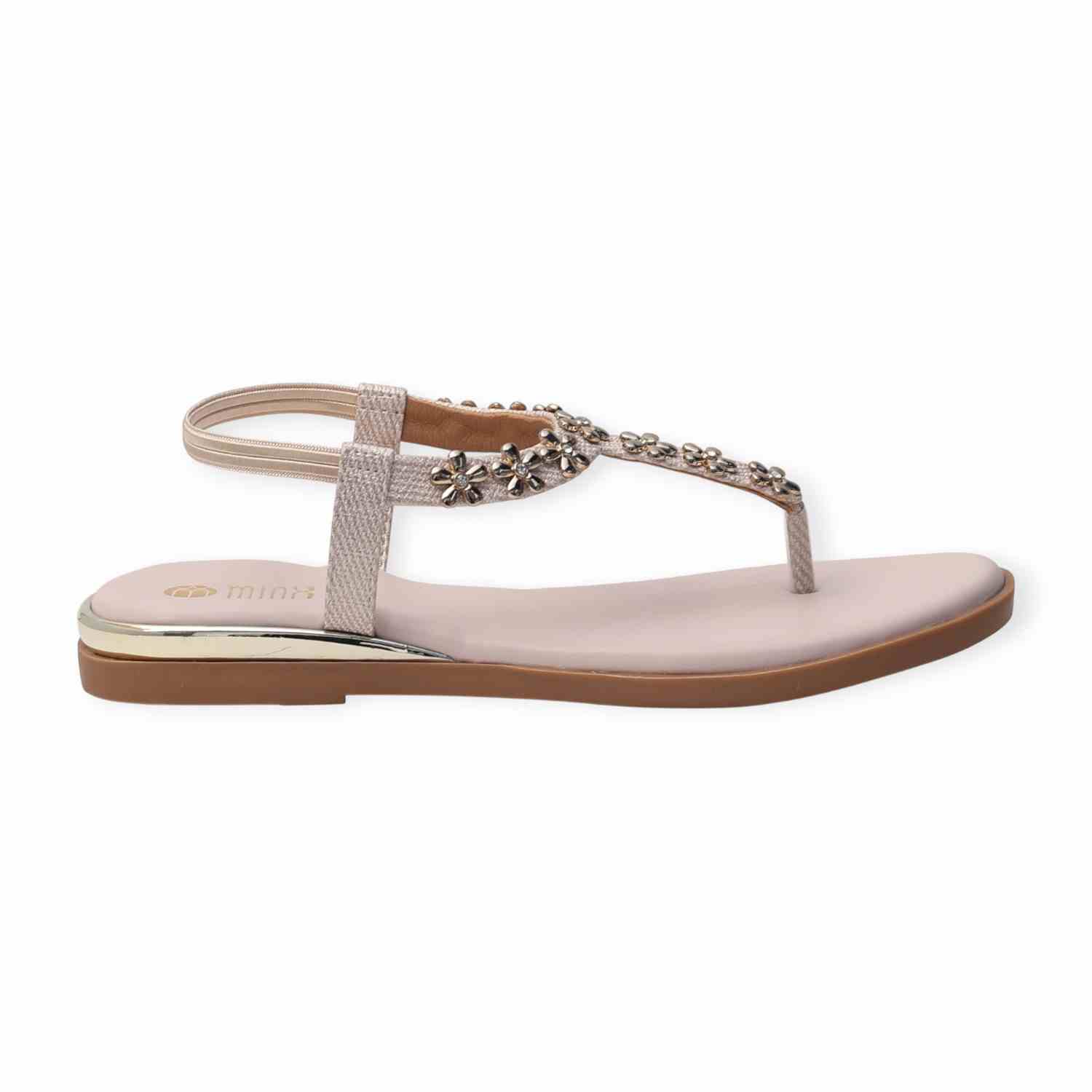 Minx Women’s Gold Embellished Flat Sandals with Toe-Post Design