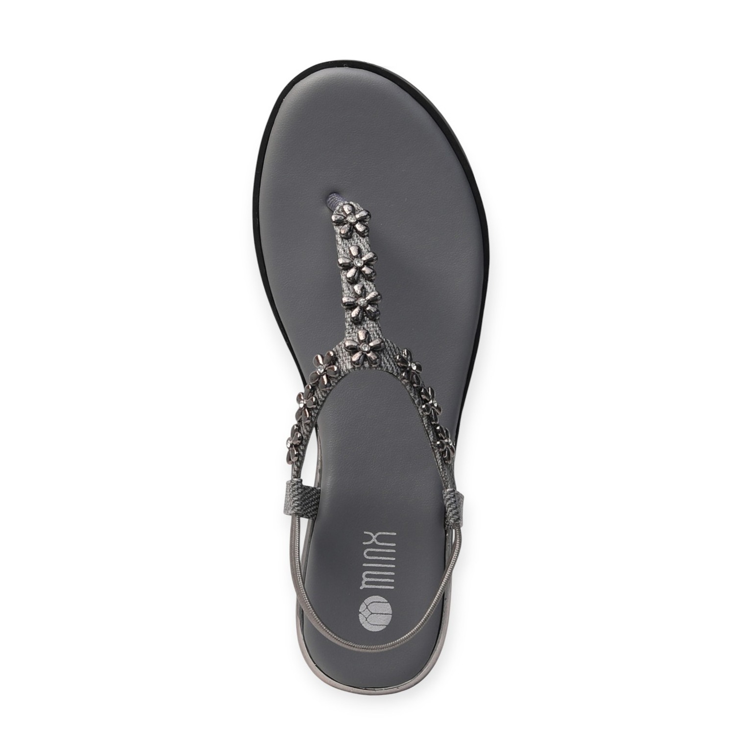 Minx Women’s Grey Embellished Flat Sandals with Toe-Post Design