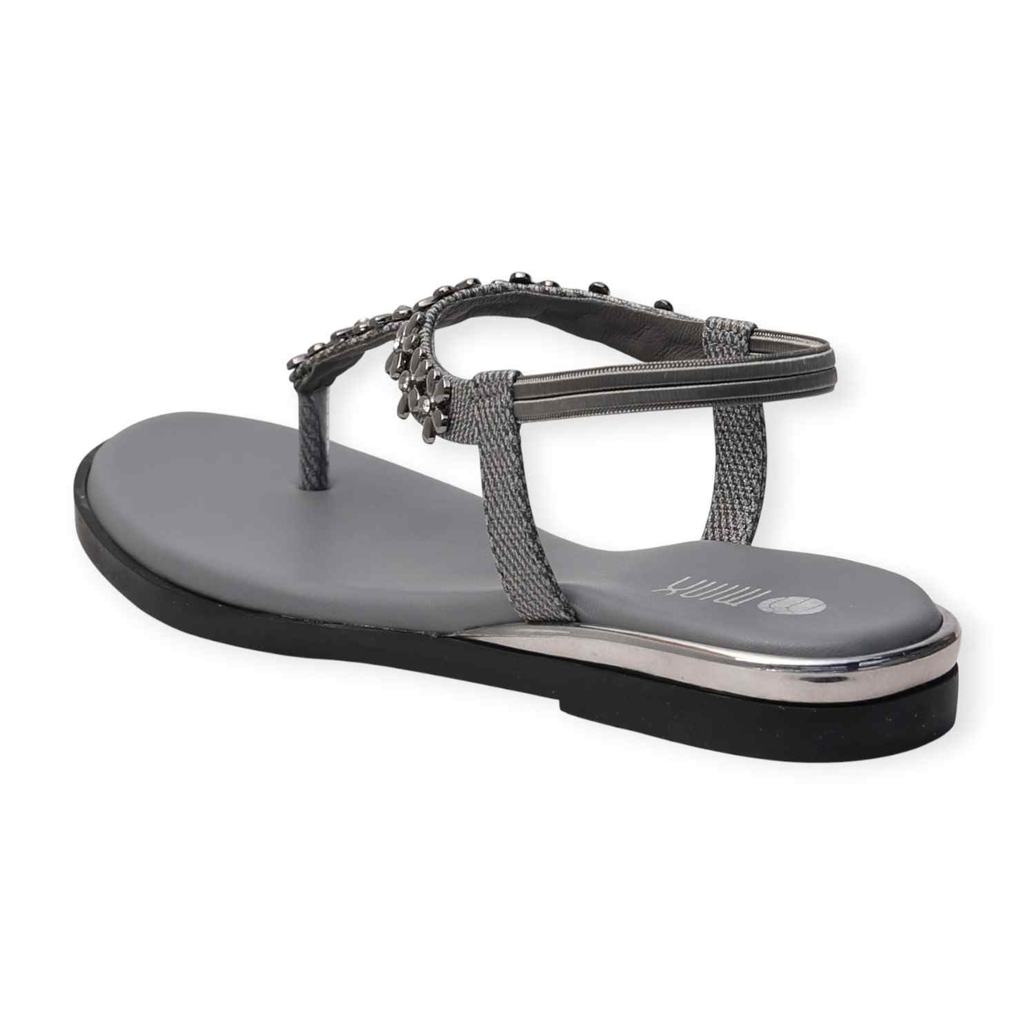 Minx Women’s Grey Embellished Flat Sandals with Toe-Post Design