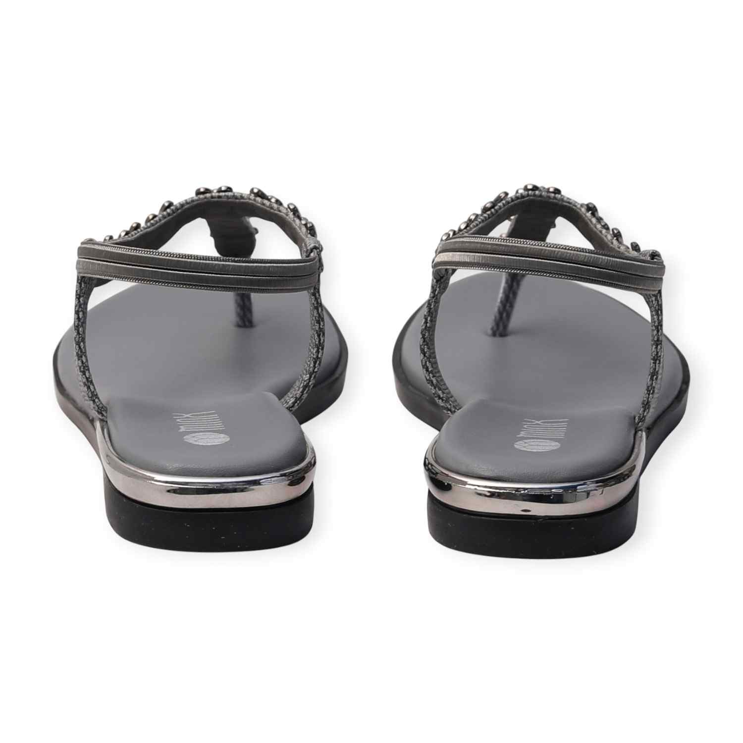 Minx Women’s Grey Embellished Flat Sandals with Toe-Post Design