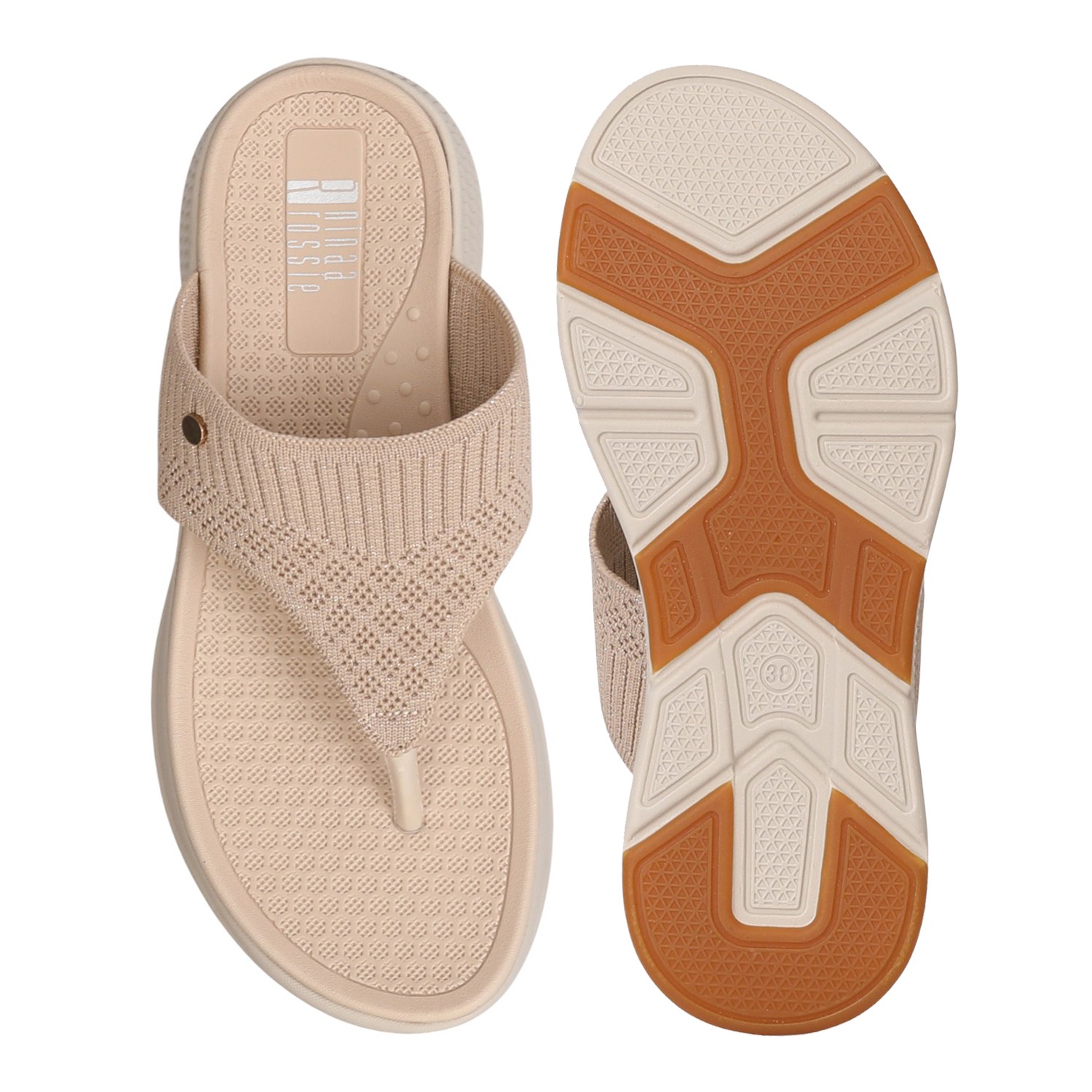 Women Neutral Knit Thong Sandals
