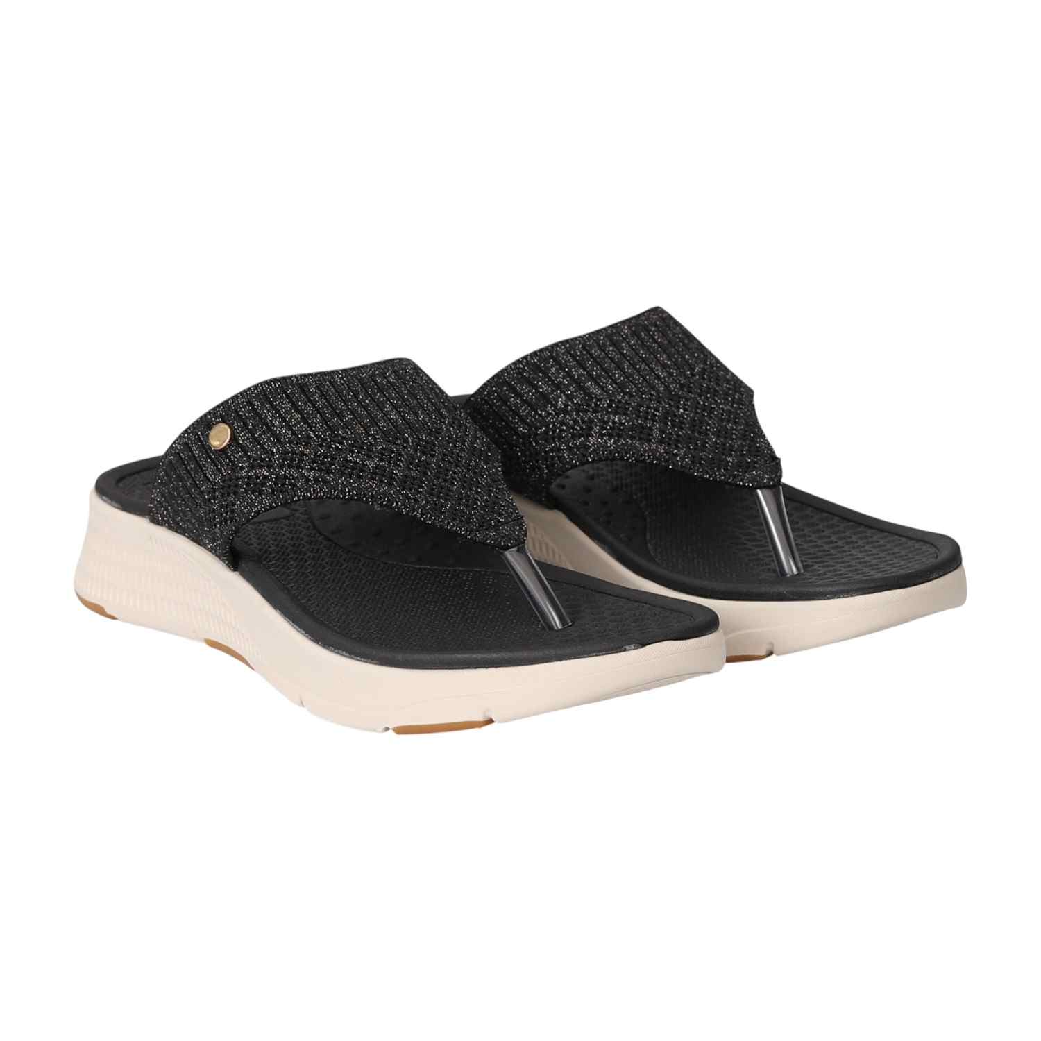 Women Black Knit Thong Sandals