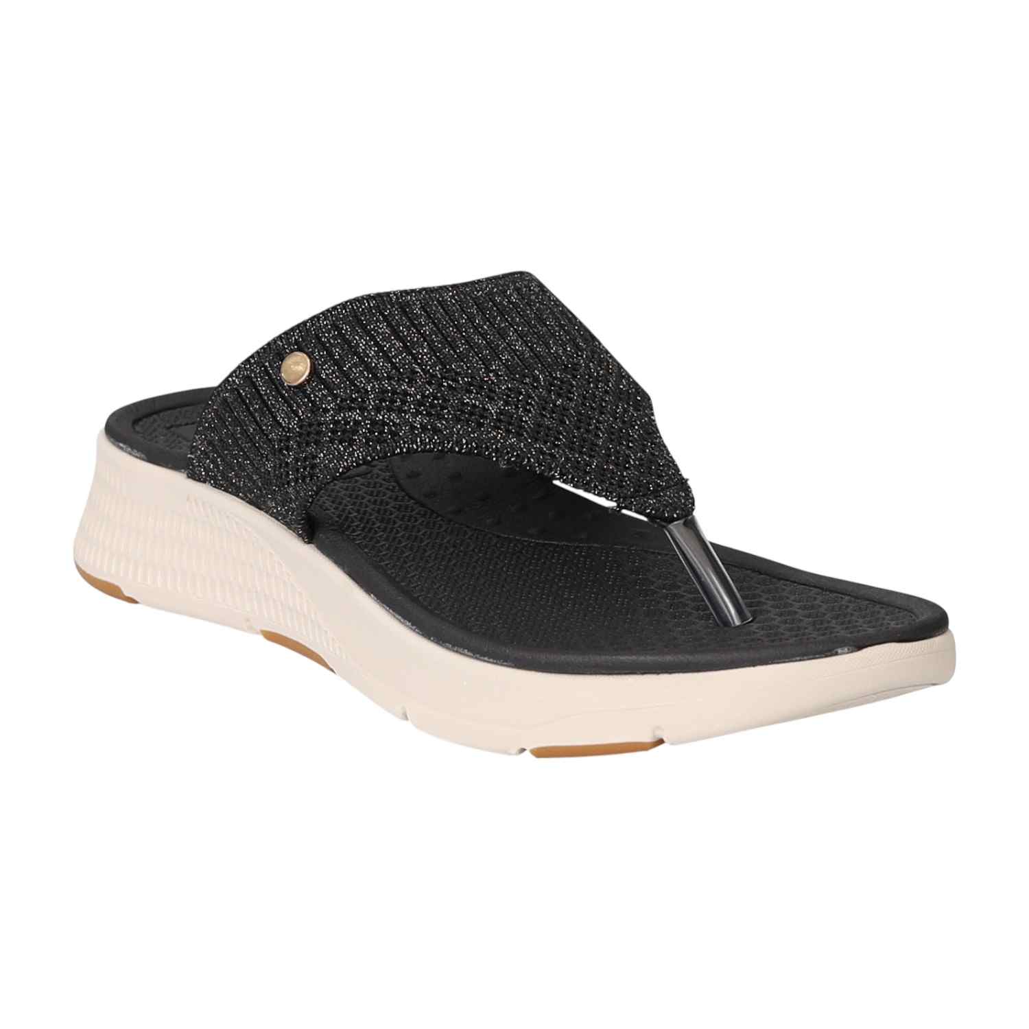 Women Black Knit Thong Sandals