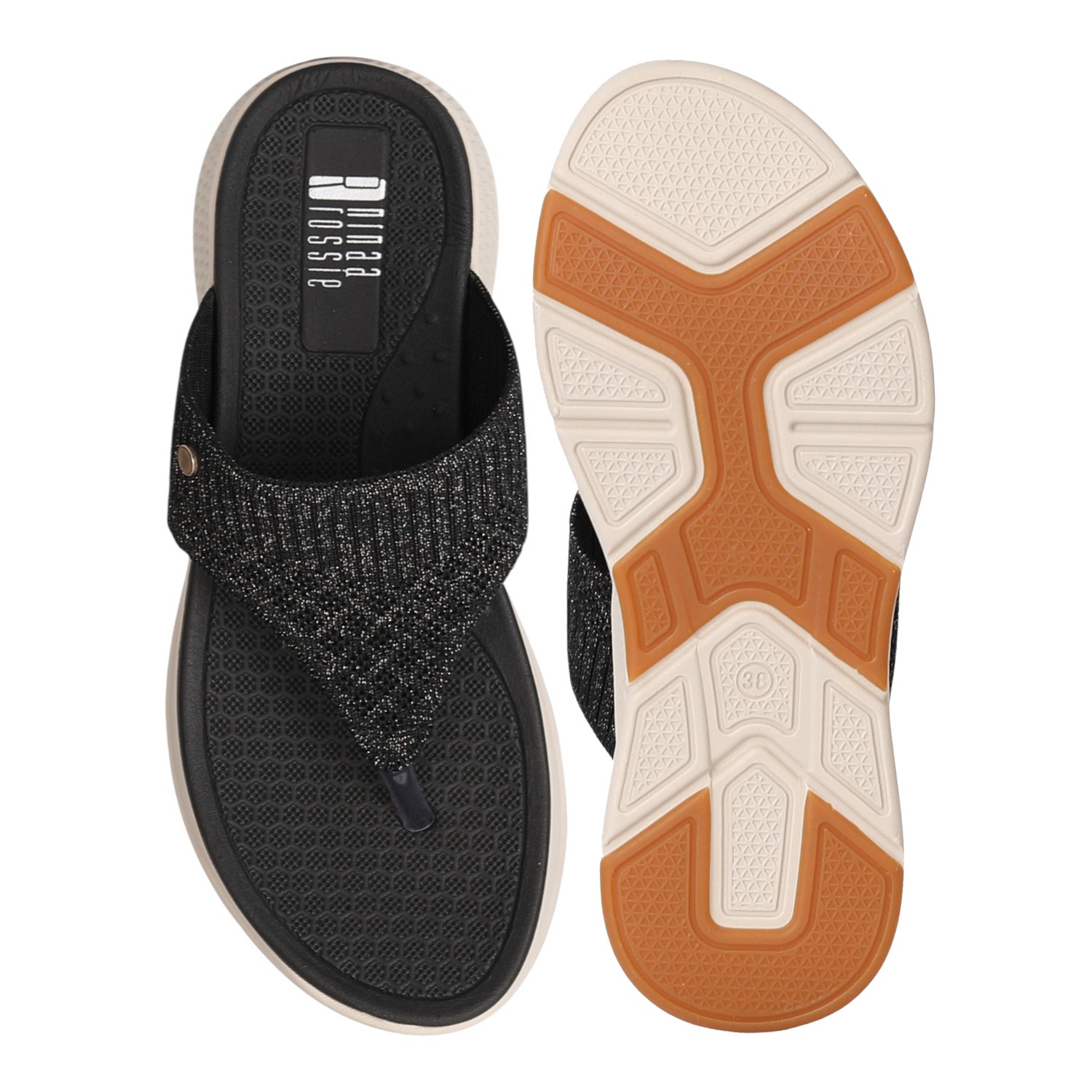 Women Black Knit Thong Sandals