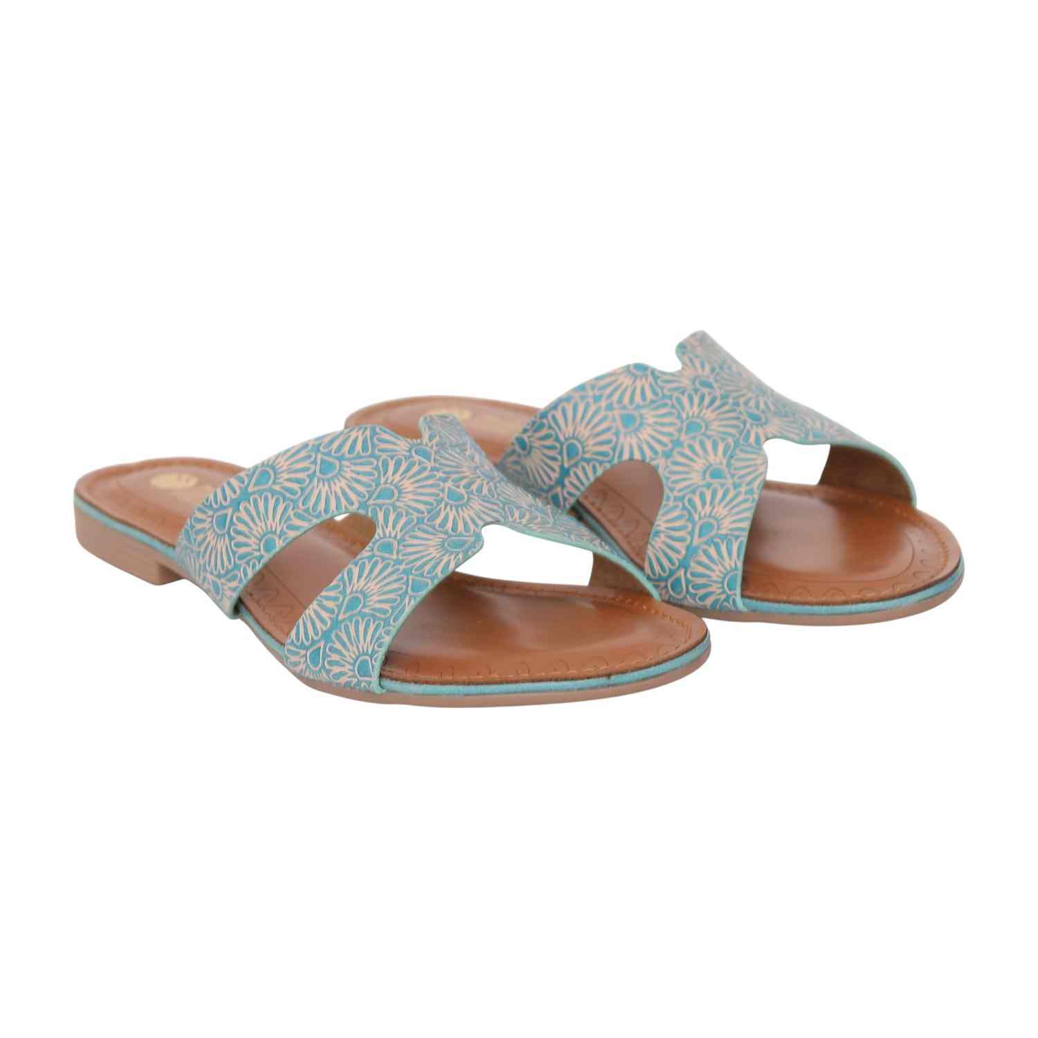 Womens Aqua Marigold Low Heel Sandal