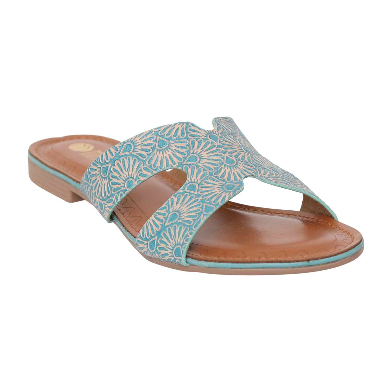 Womens Aqua Marigold Low Heel Sandal