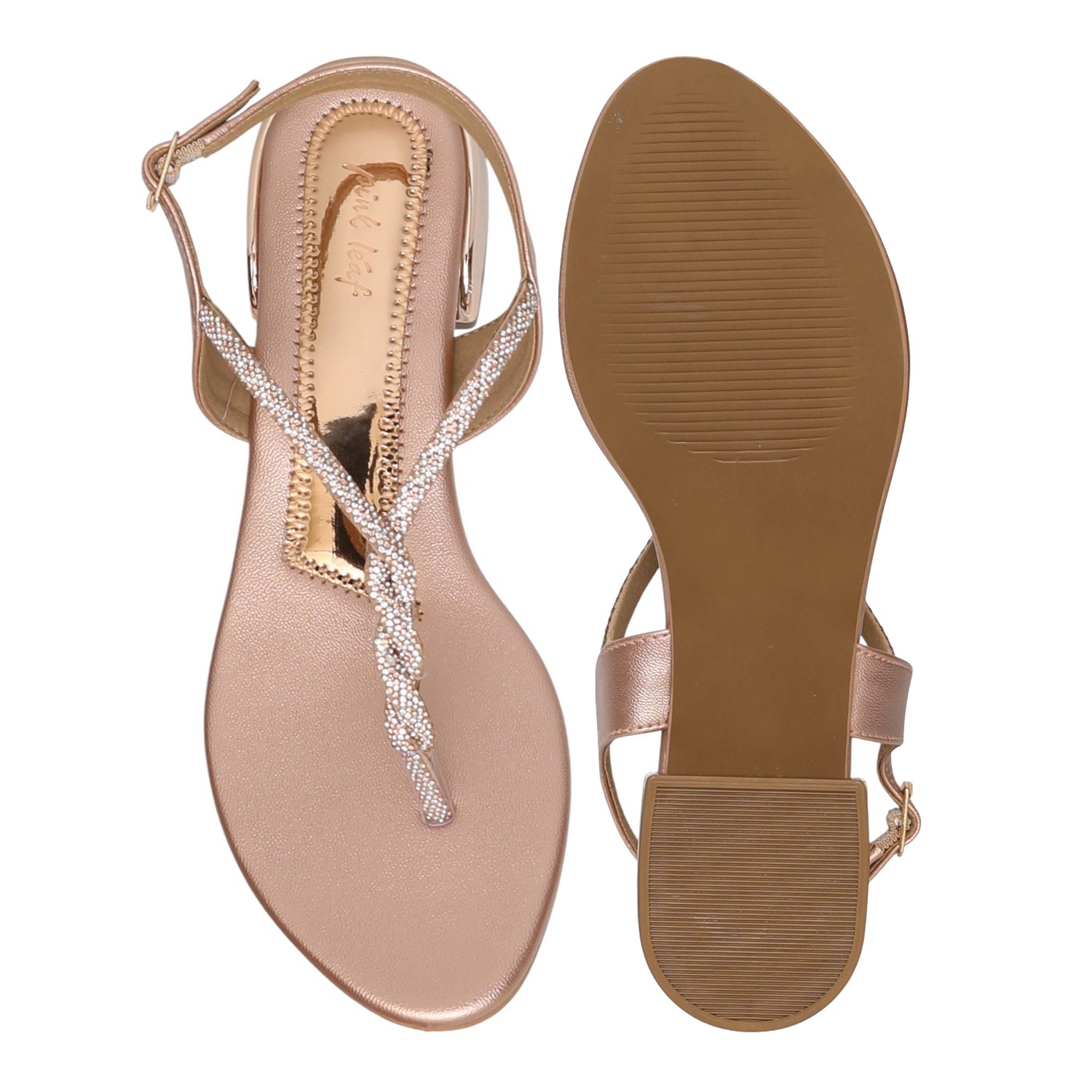 Women's Rose Shimmer Embellished T-Strap Heels