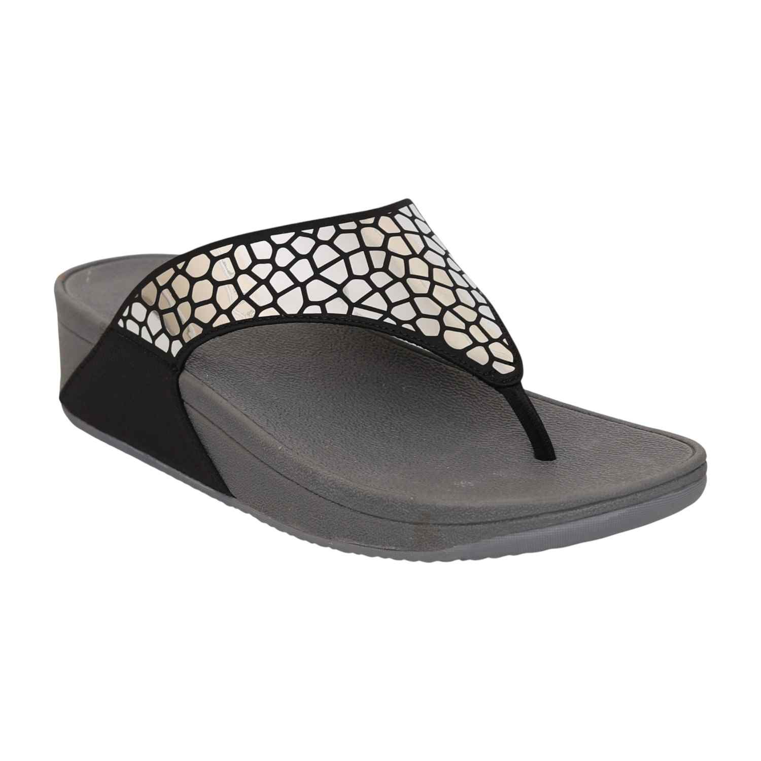 Womens Black Mirror Thong Wedges