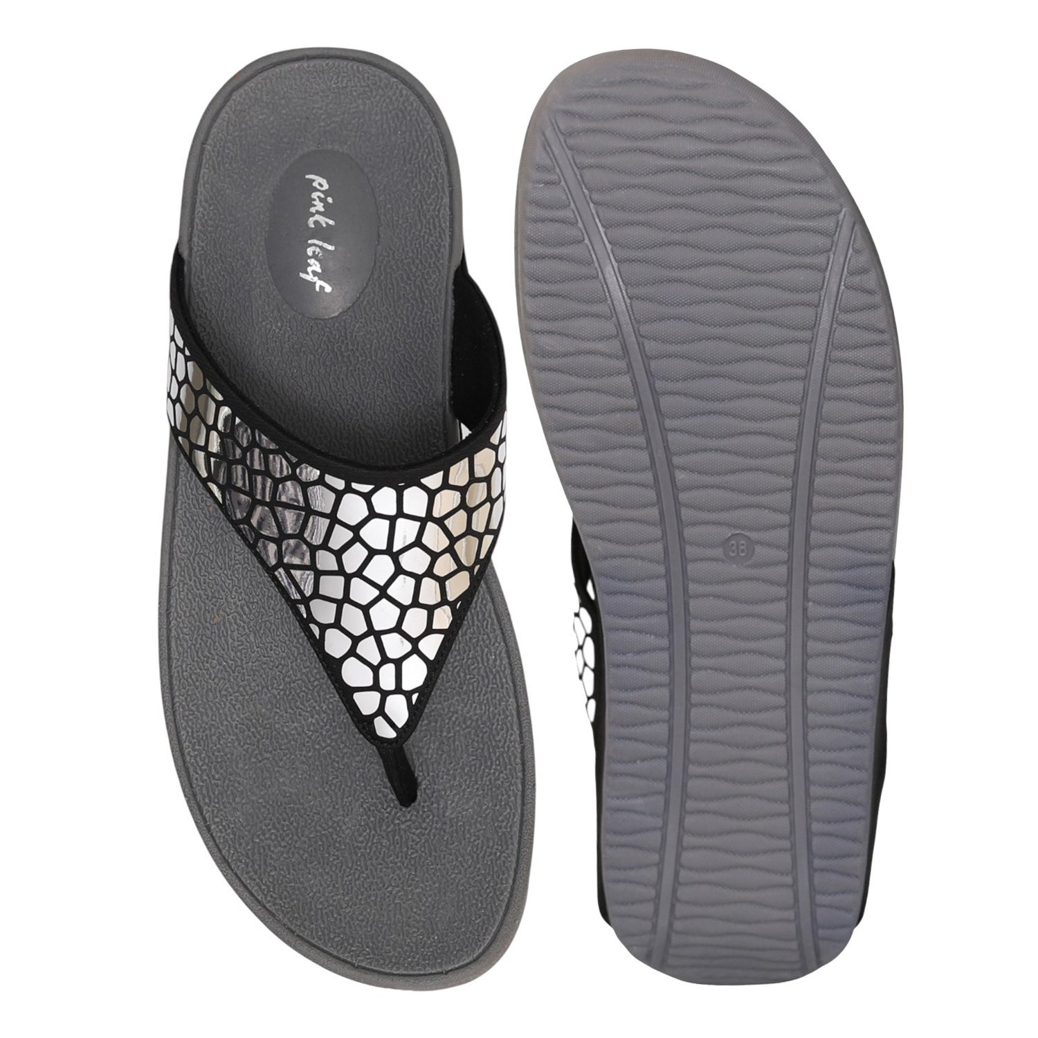 Womens Black Mirror Thong Wedges