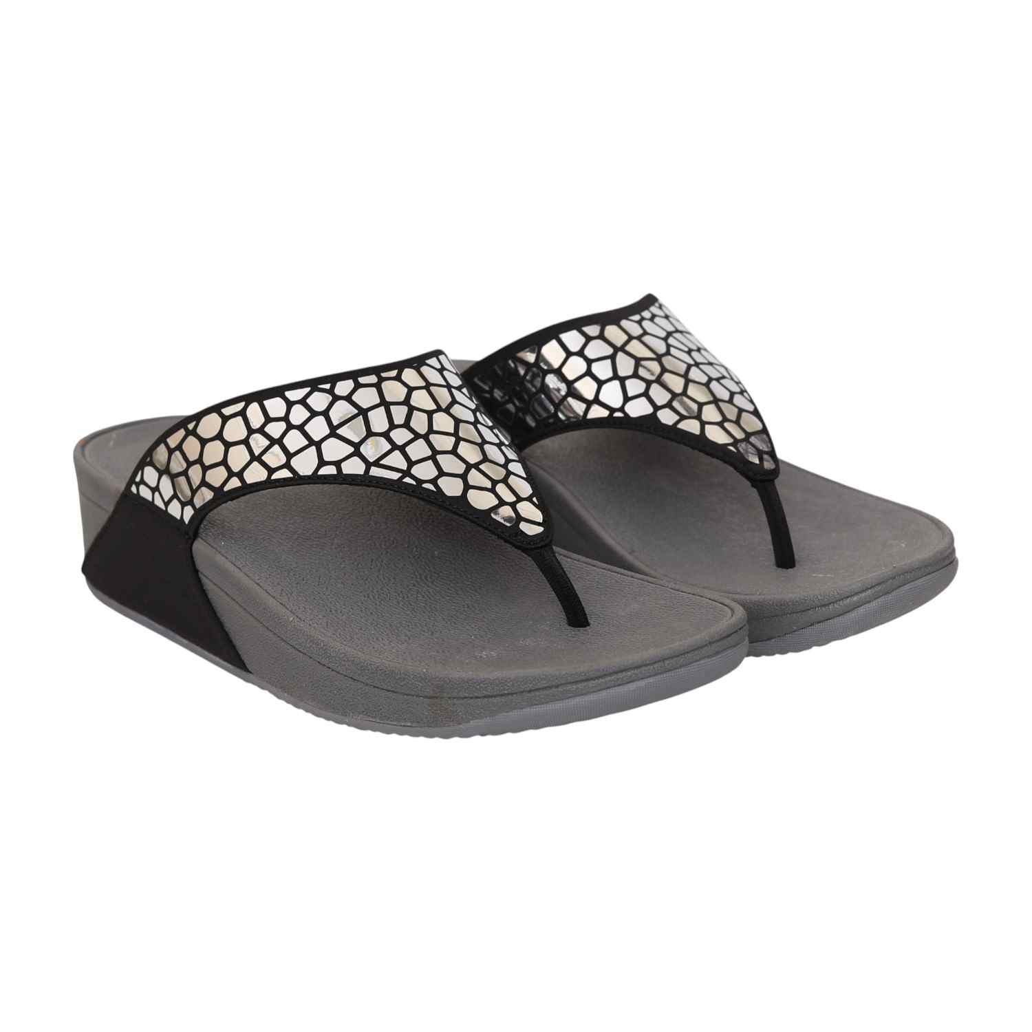 Womens Black Mirror Thong Wedges