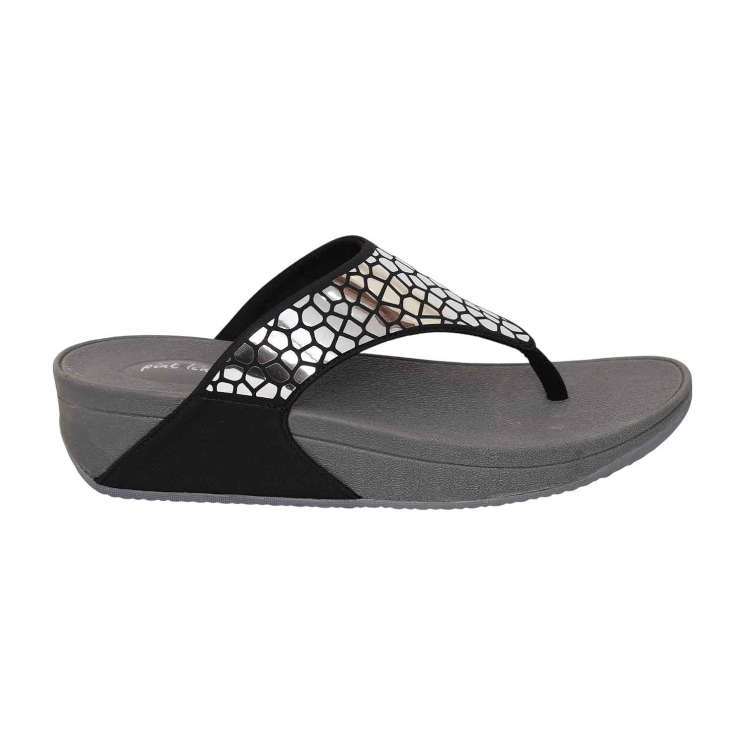 Womens Black Mirror Thong Wedges