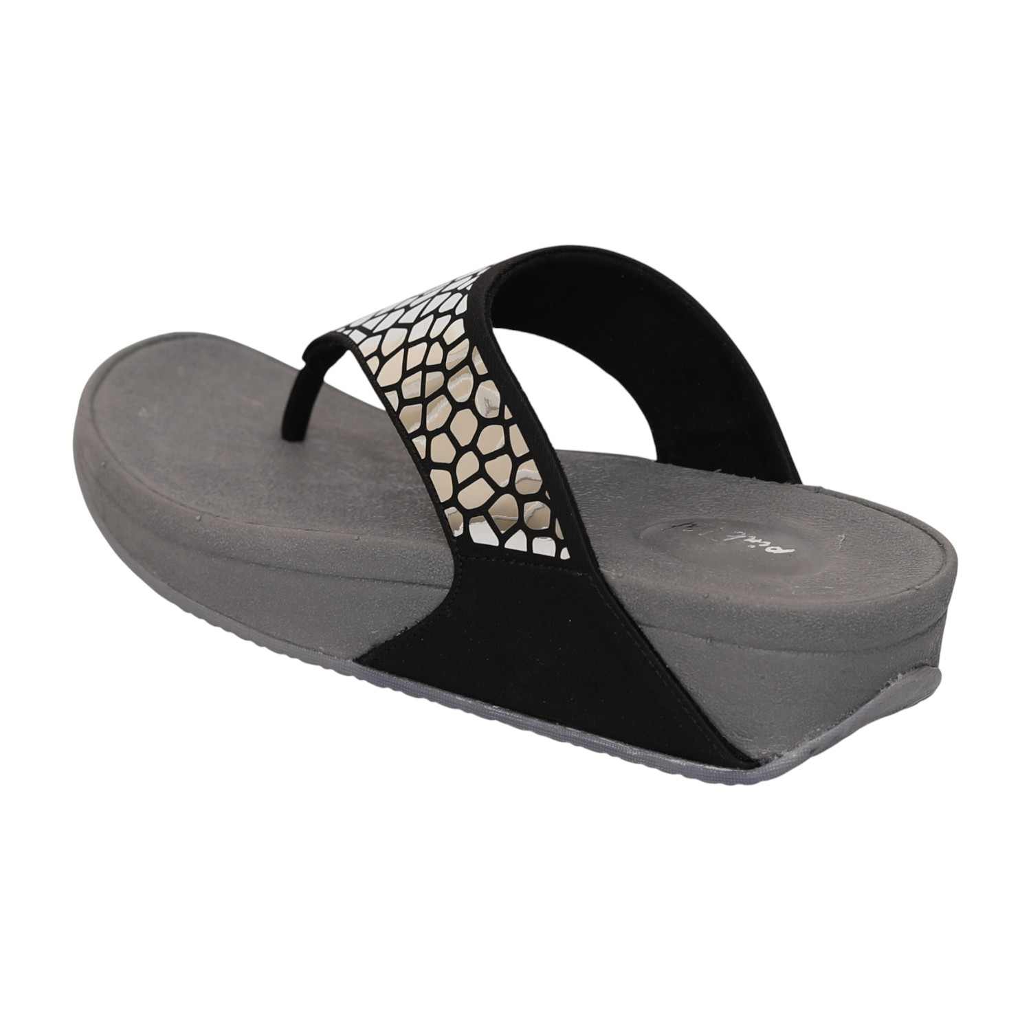 Womens Black Mirror Thong Wedges