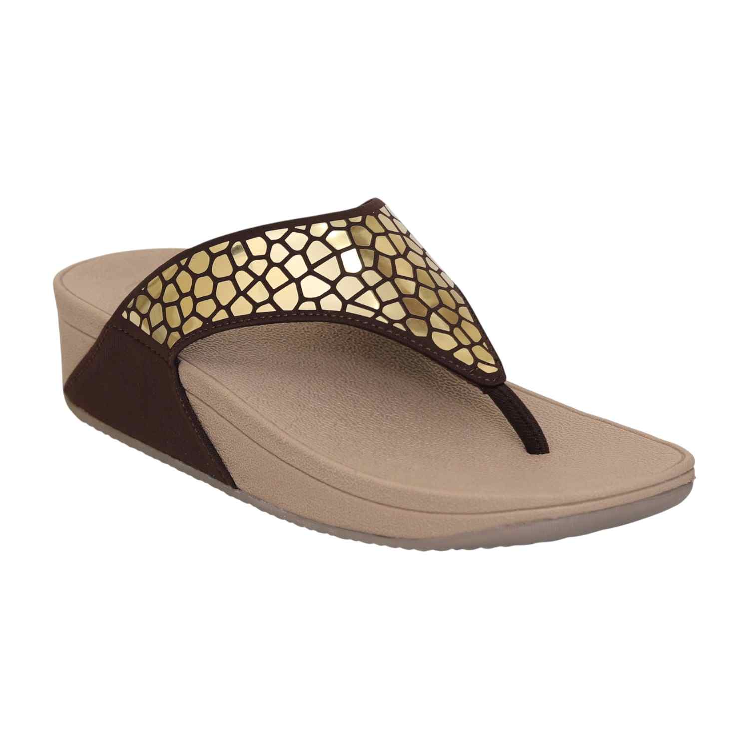 Womens Bronze  Mirror Thong Wedges