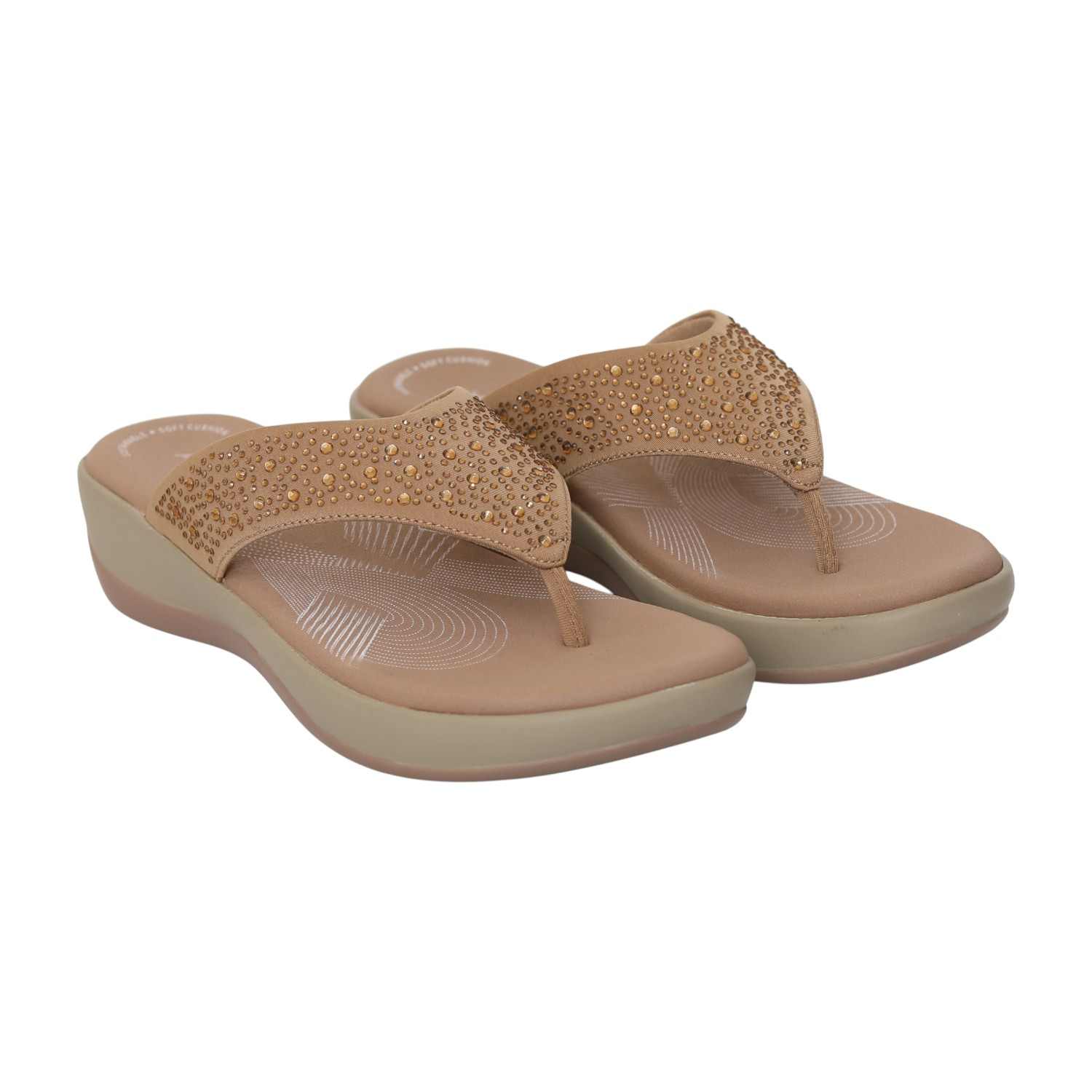 Womens Golden Pebble Thong Wedges