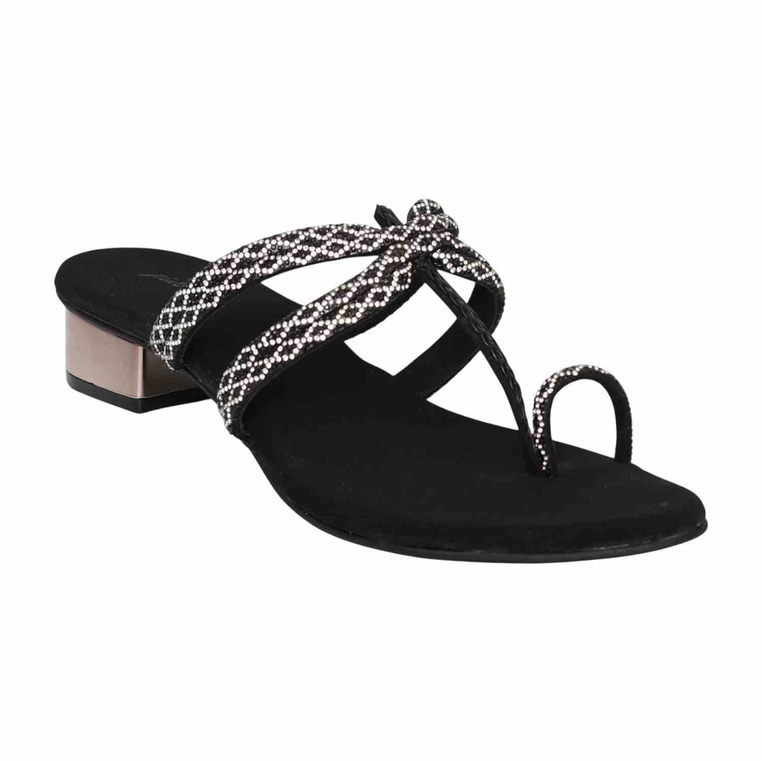 Women's Black Rib Jewel Toe-Ring Heels