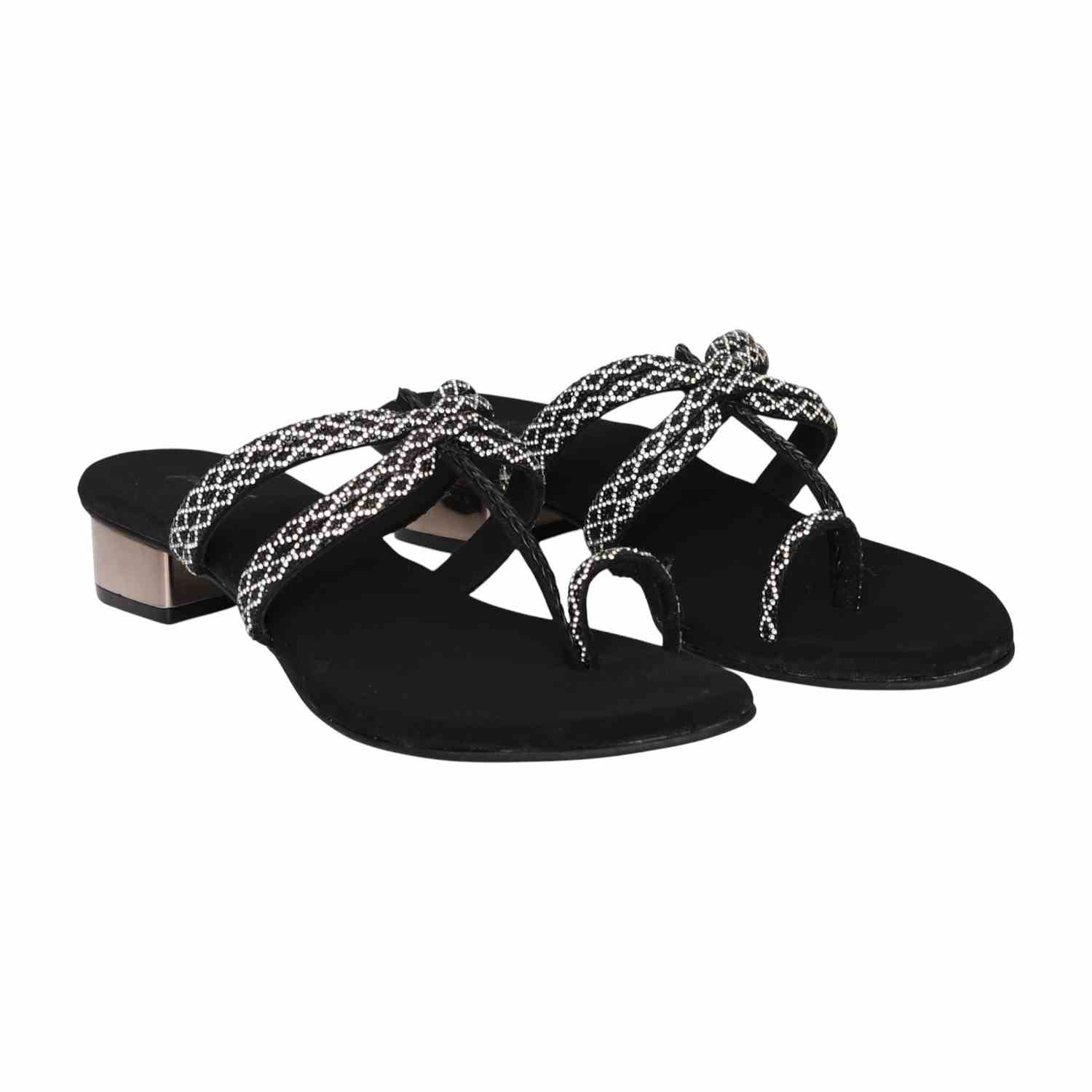 Women's Black Rib Jewel Toe-Ring Heels