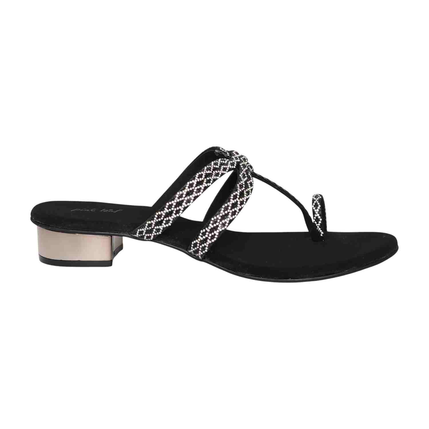 Women's Black Rib Jewel Toe-Ring Heels