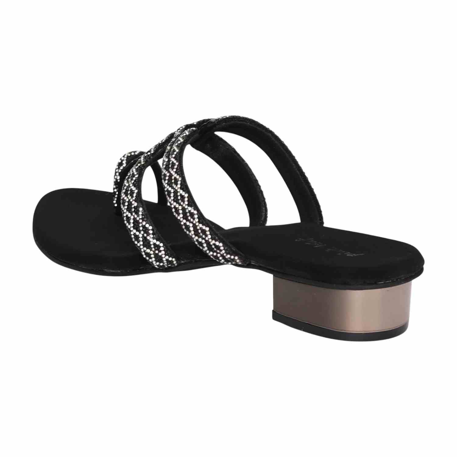 Women's Black Rib Jewel Toe-Ring Heels