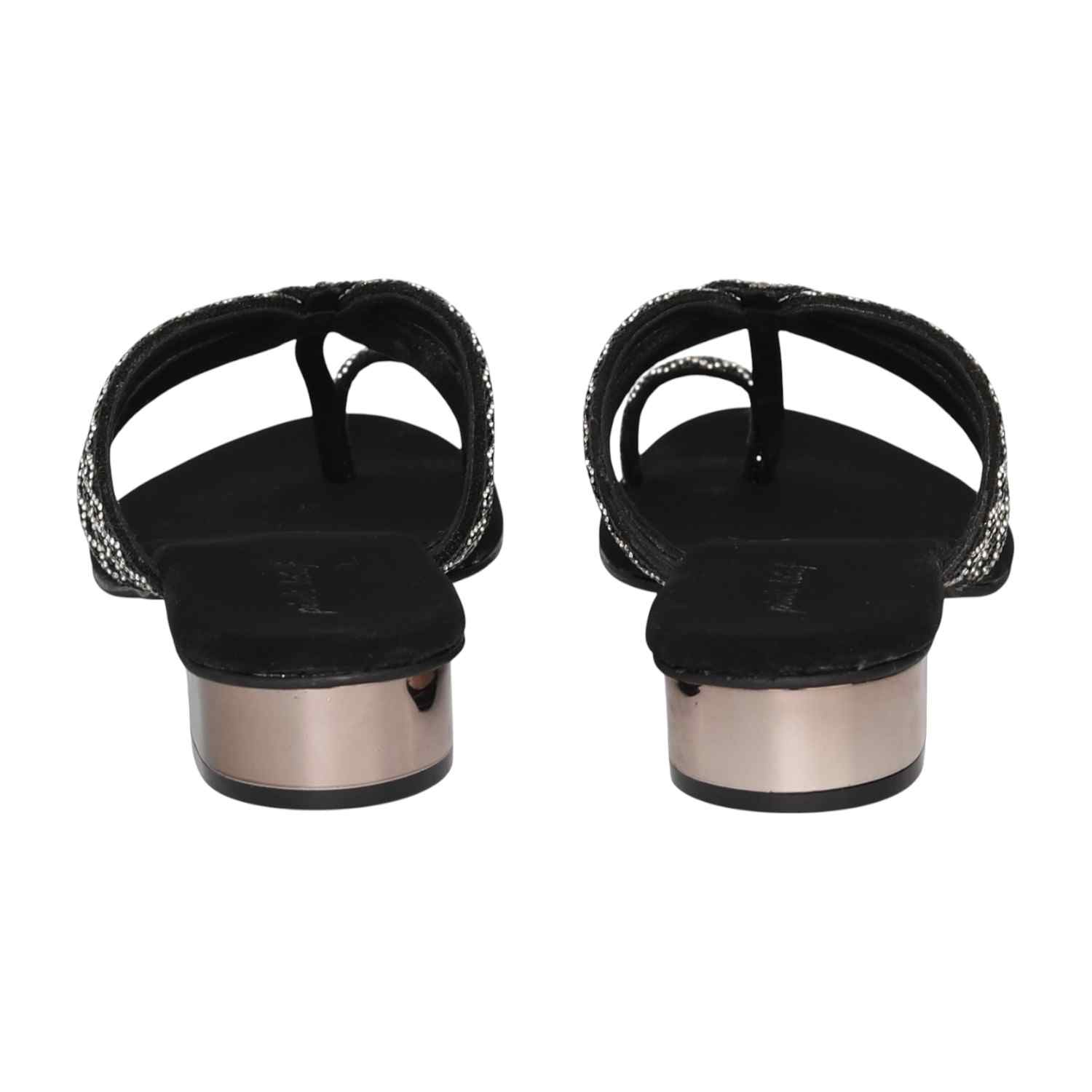 Women's Black Rib Jewel Toe-Ring Heels