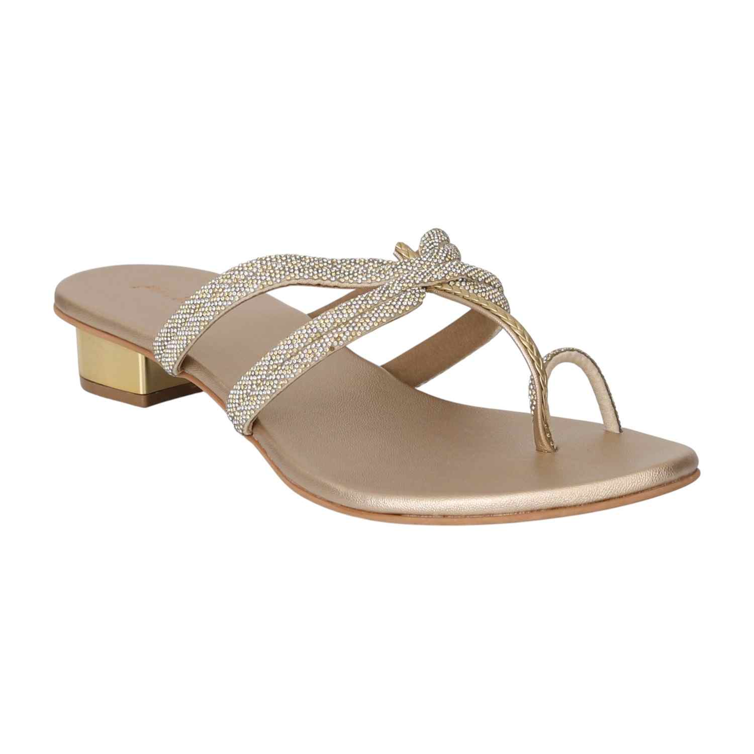 Women Light Gold Sparkle Toe-Ring Sandals