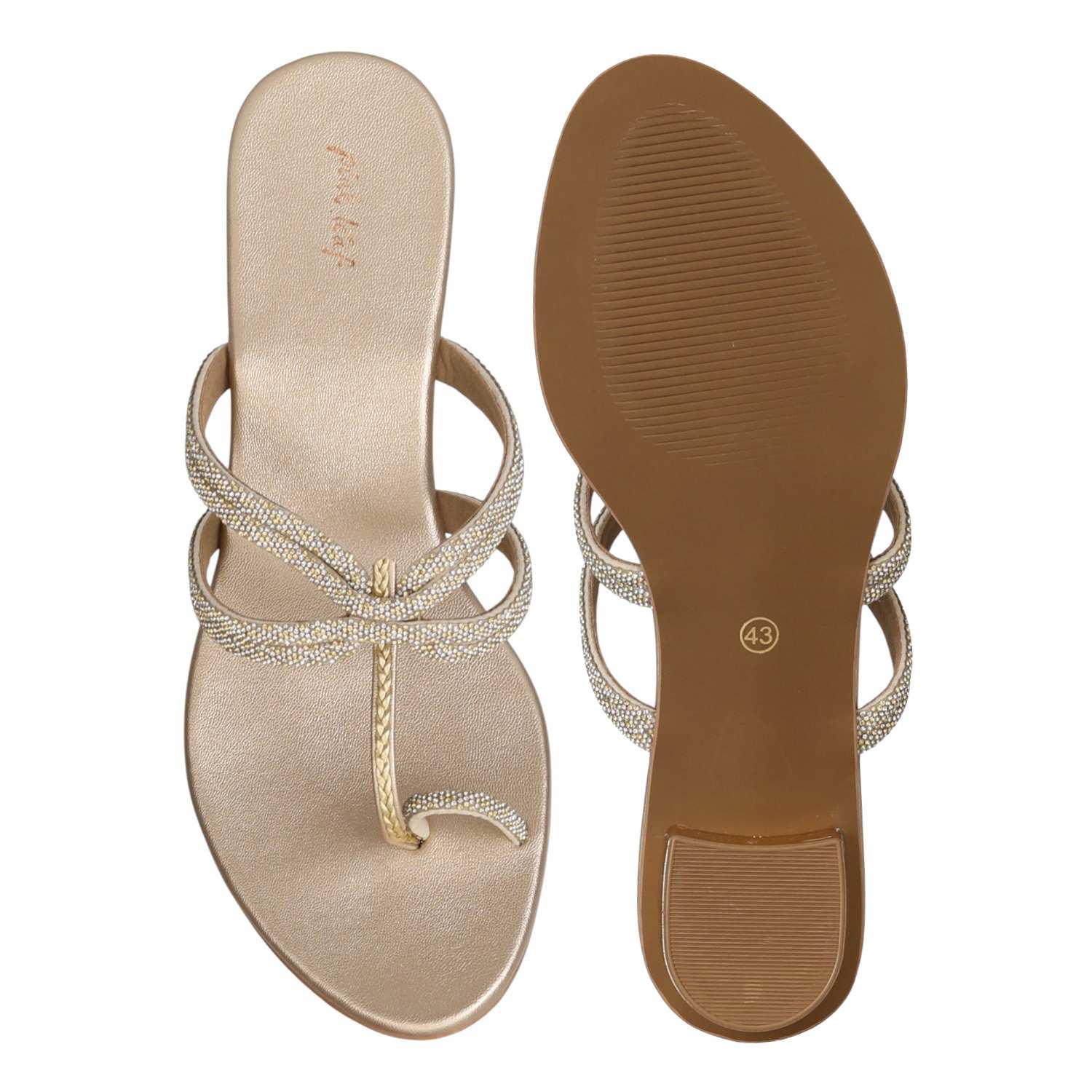 Women Light Gold Sparkle Toe-Ring Sandals