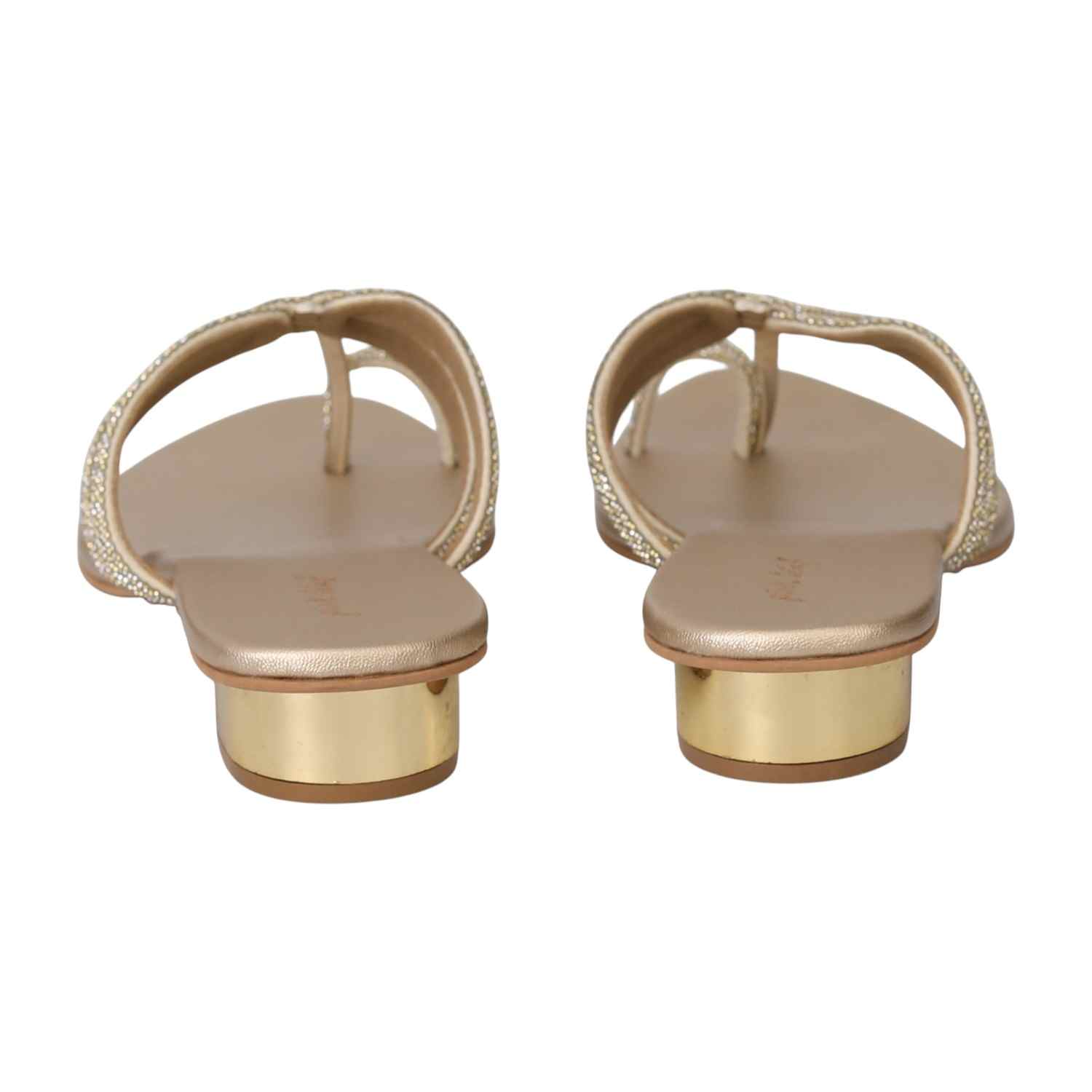 Women Light Gold Sparkle Toe-Ring Sandals