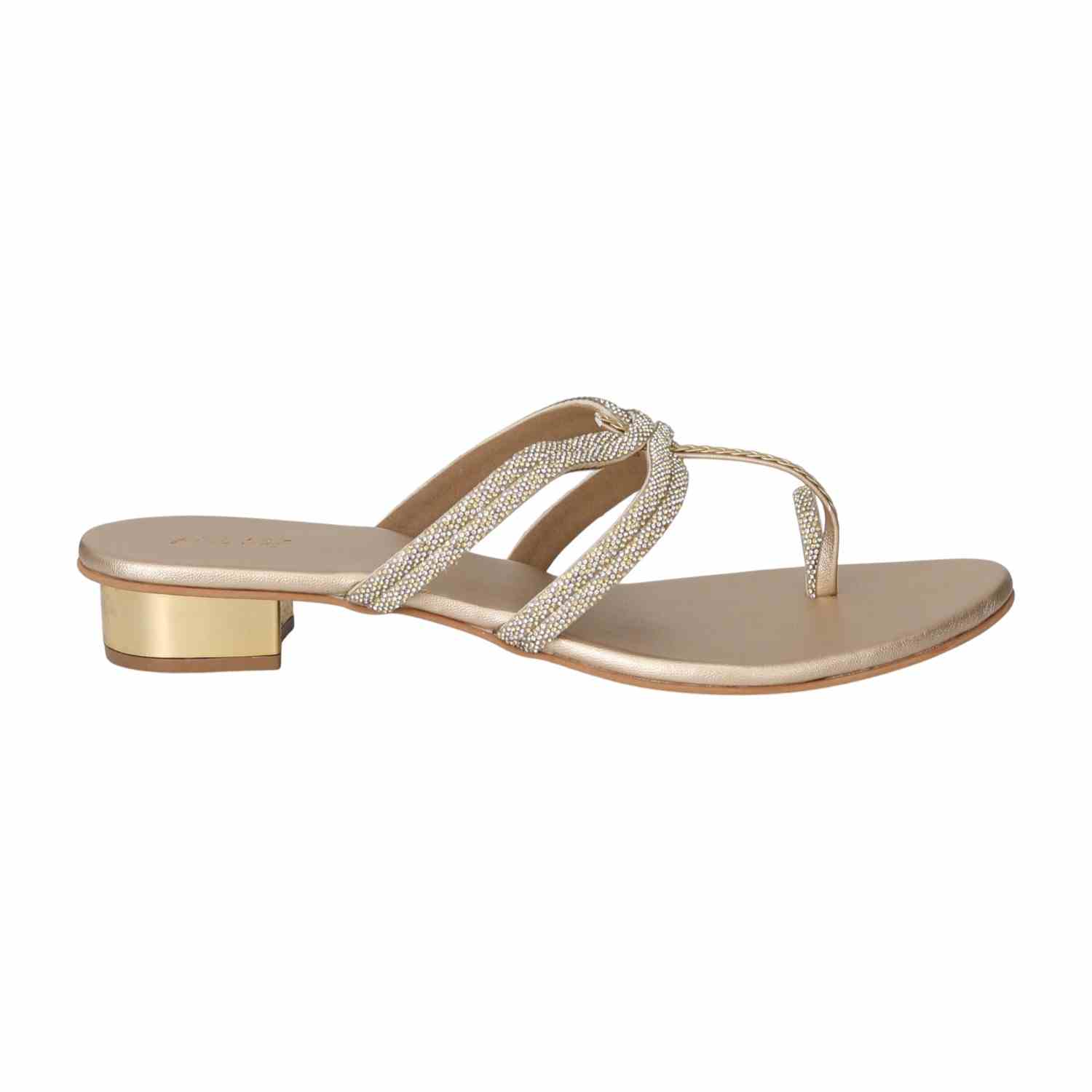 Women Light Gold Sparkle Toe-Ring Sandals
