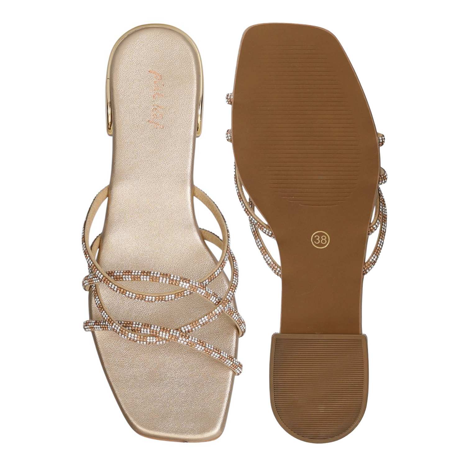Women Light Gold Glitter Charm Sandals
