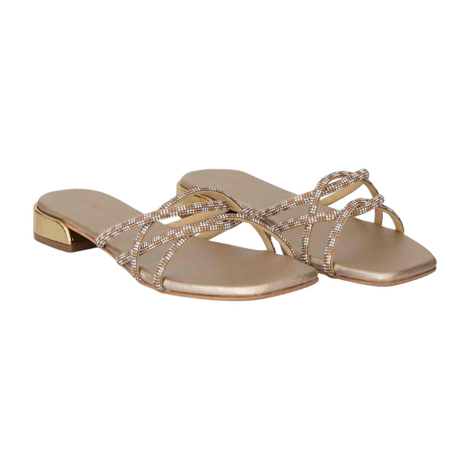 Women Light Gold Glitter Charm Sandals