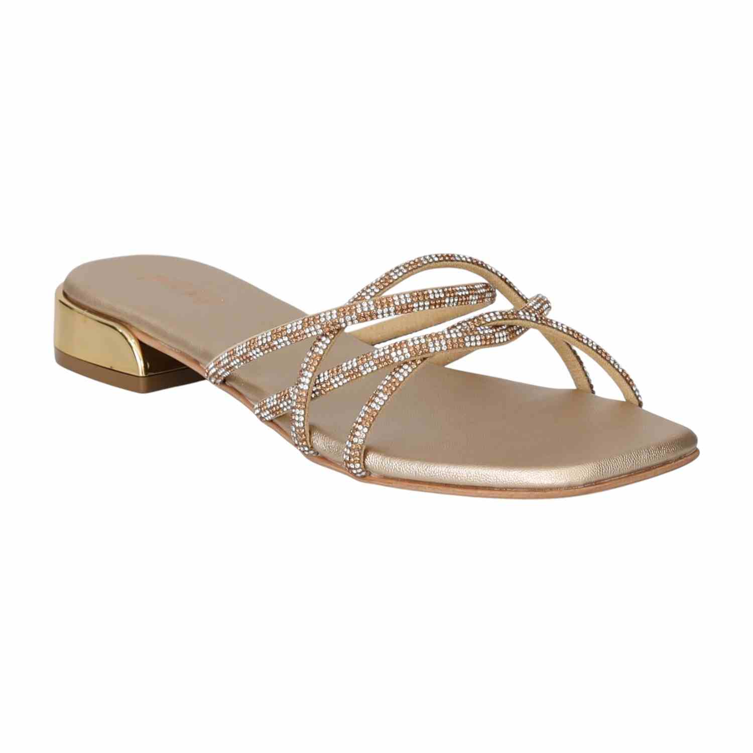 Women Light Gold Glitter Charm Sandals