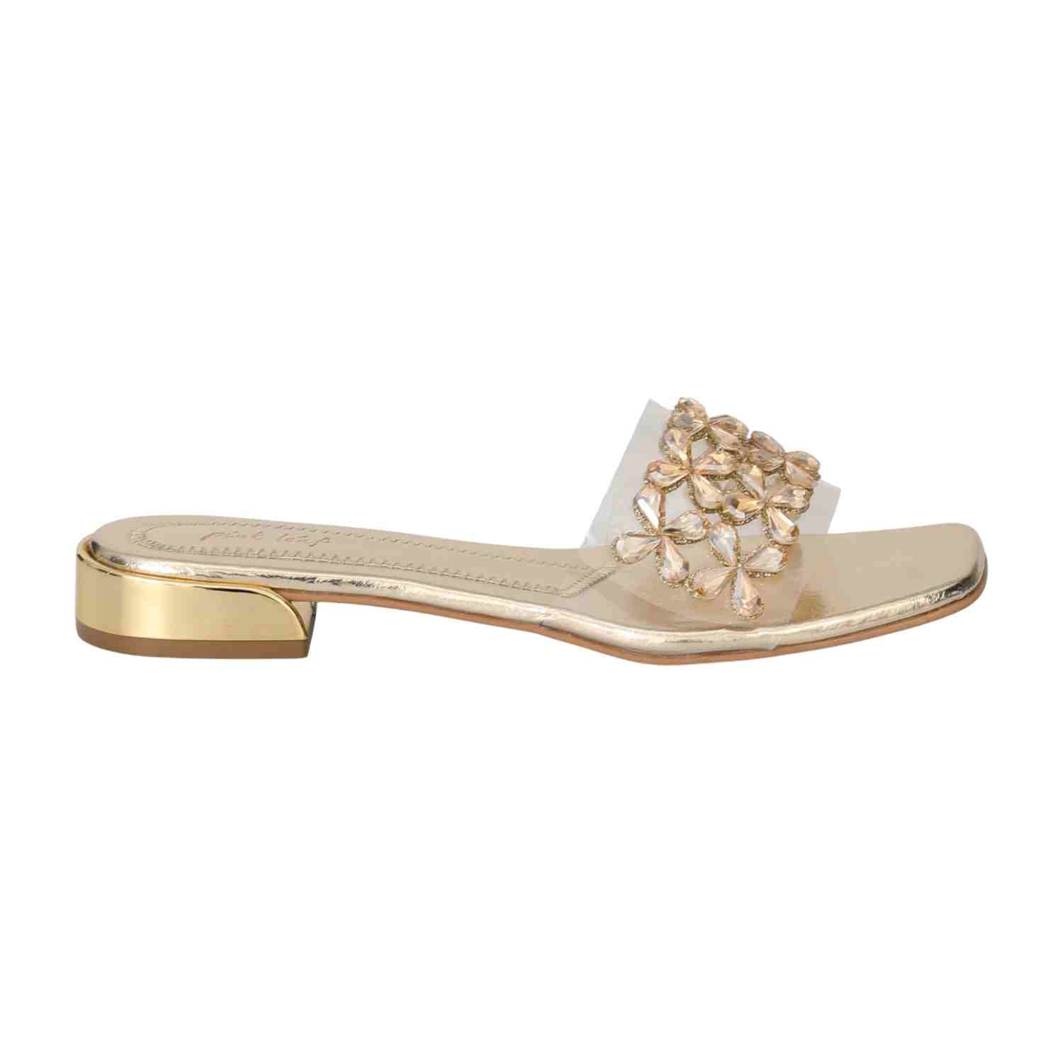 Women Light Gold Luxe Embellished Slide Sandals