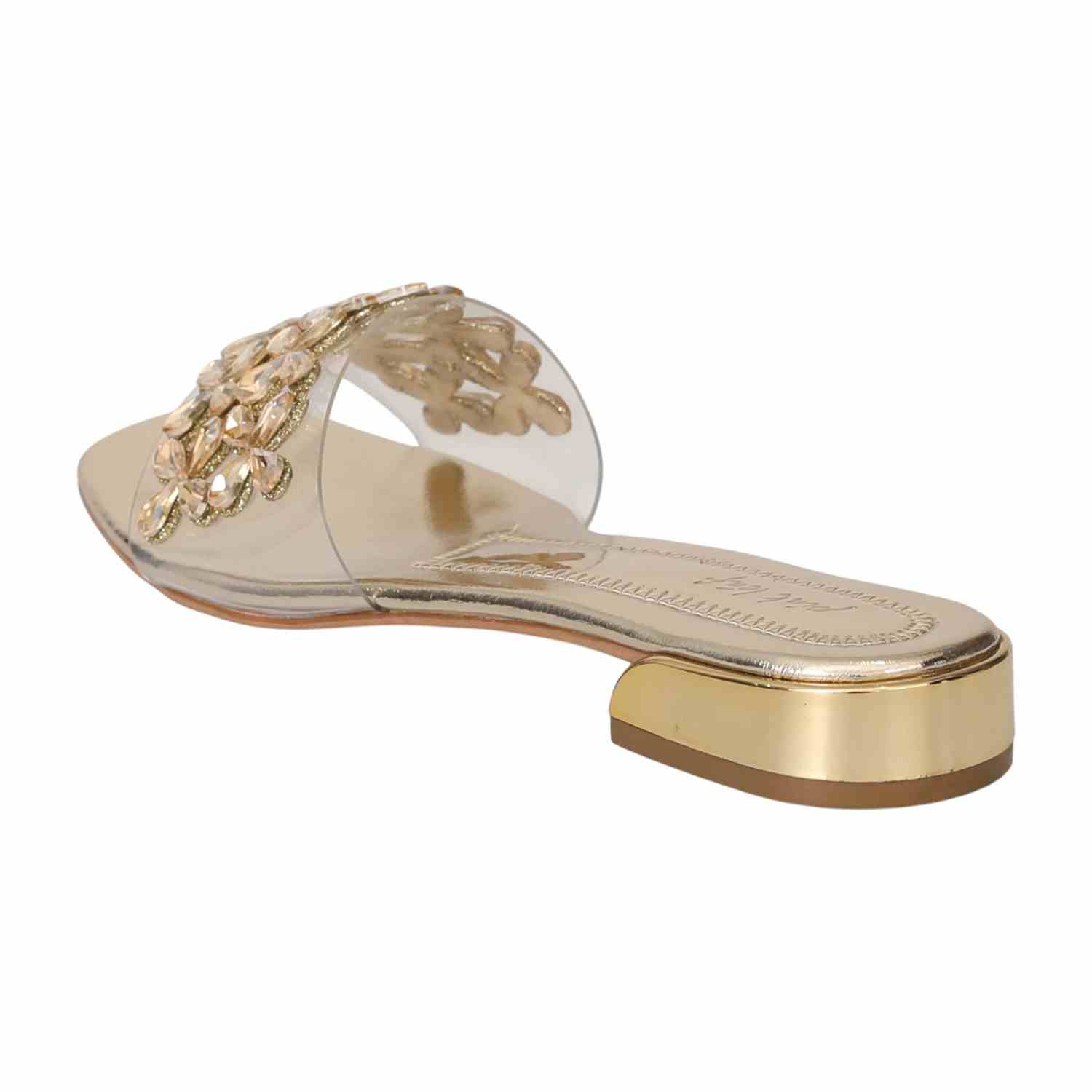 Women Light Gold Luxe Embellished Slide Sandals