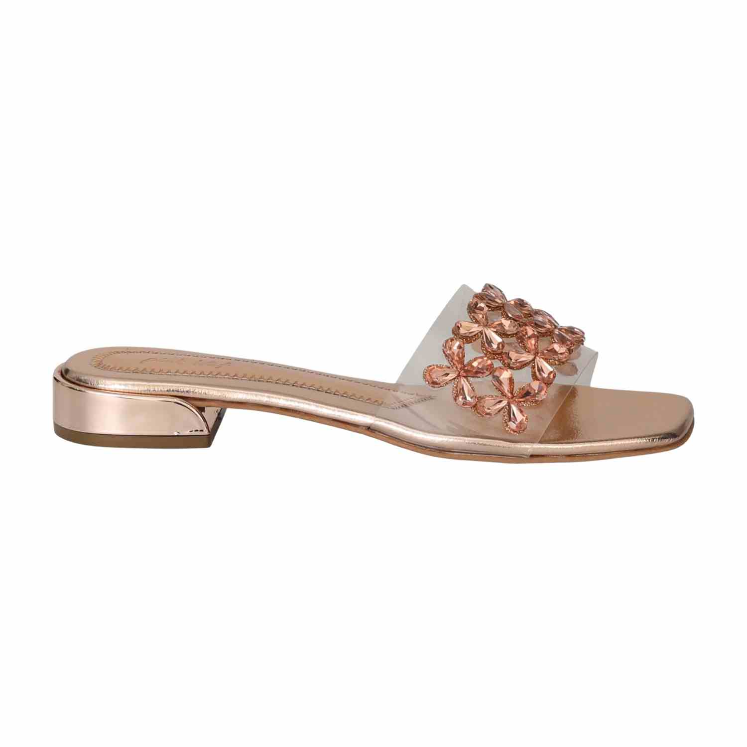 Women Rose Gold Embellished Slide Sandals